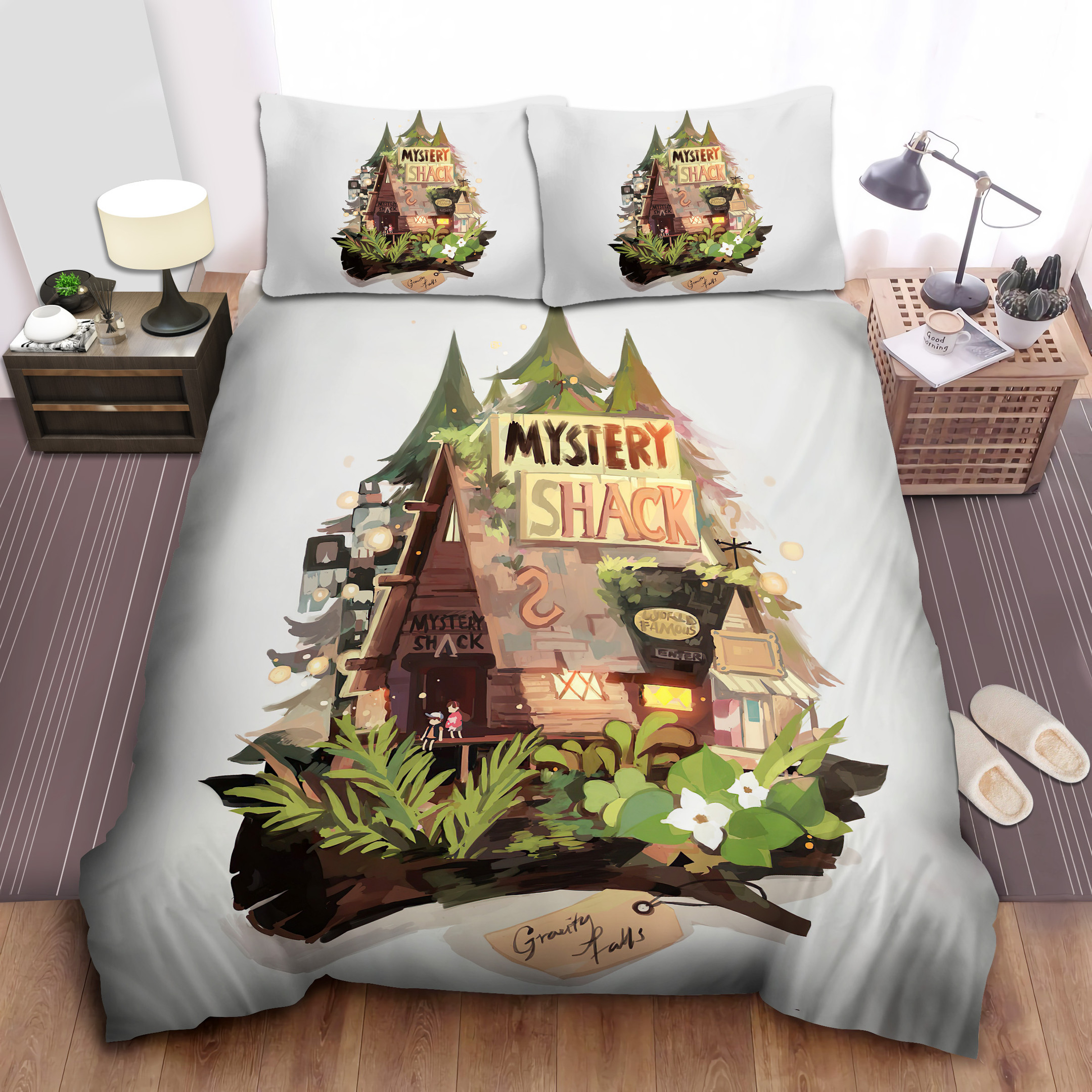 gravity falls mystery shack in watercolor art painting bed sheets spread comforter duvet cover bedding sets vub0g