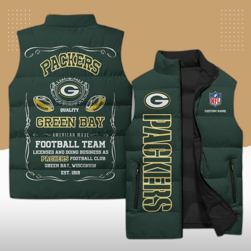 green bay packers nfl sleeveless puffer jacket custom for fans gifts 1YIvIY