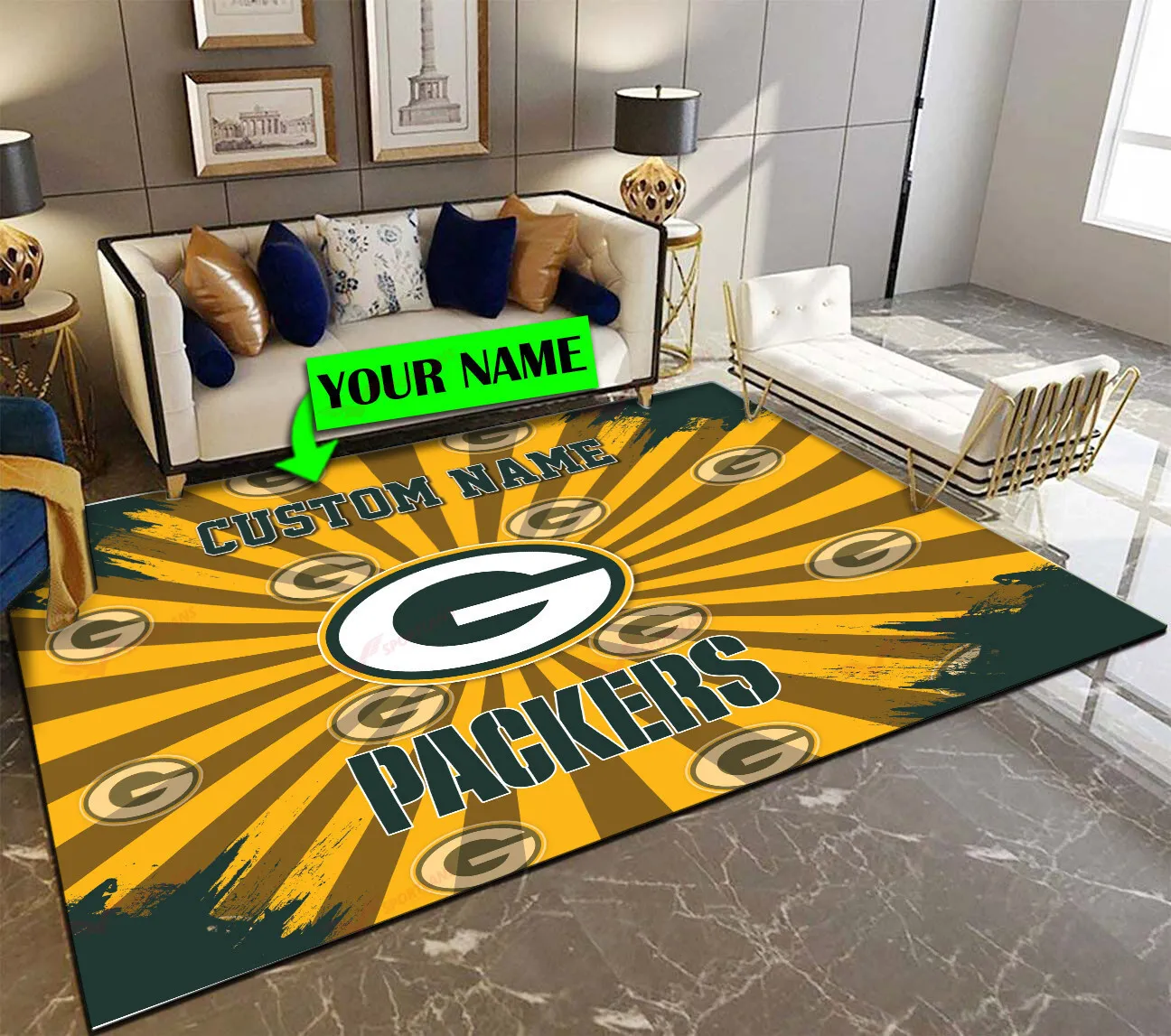 green bay packers personalized premium rectangle rug 52 igt9k