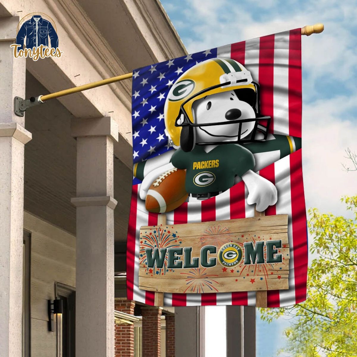 green bay packers snoopy peanuts welcome custom name garden flag 1 btjpb