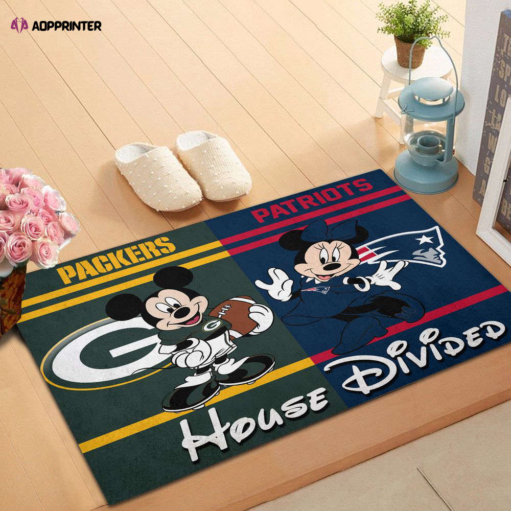 green bay packers vs new england patriots mickey and minnie teams nfl house divided doormat gift for home decor