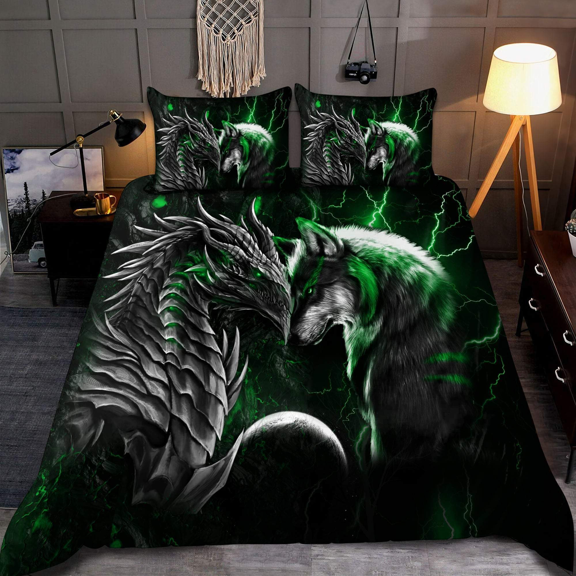 green dragon and wolf duvet cover bedroom sets comfortable bedding sets lopj4