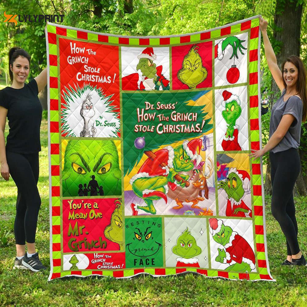 grinch quilt blanket for fans home decor gift 1