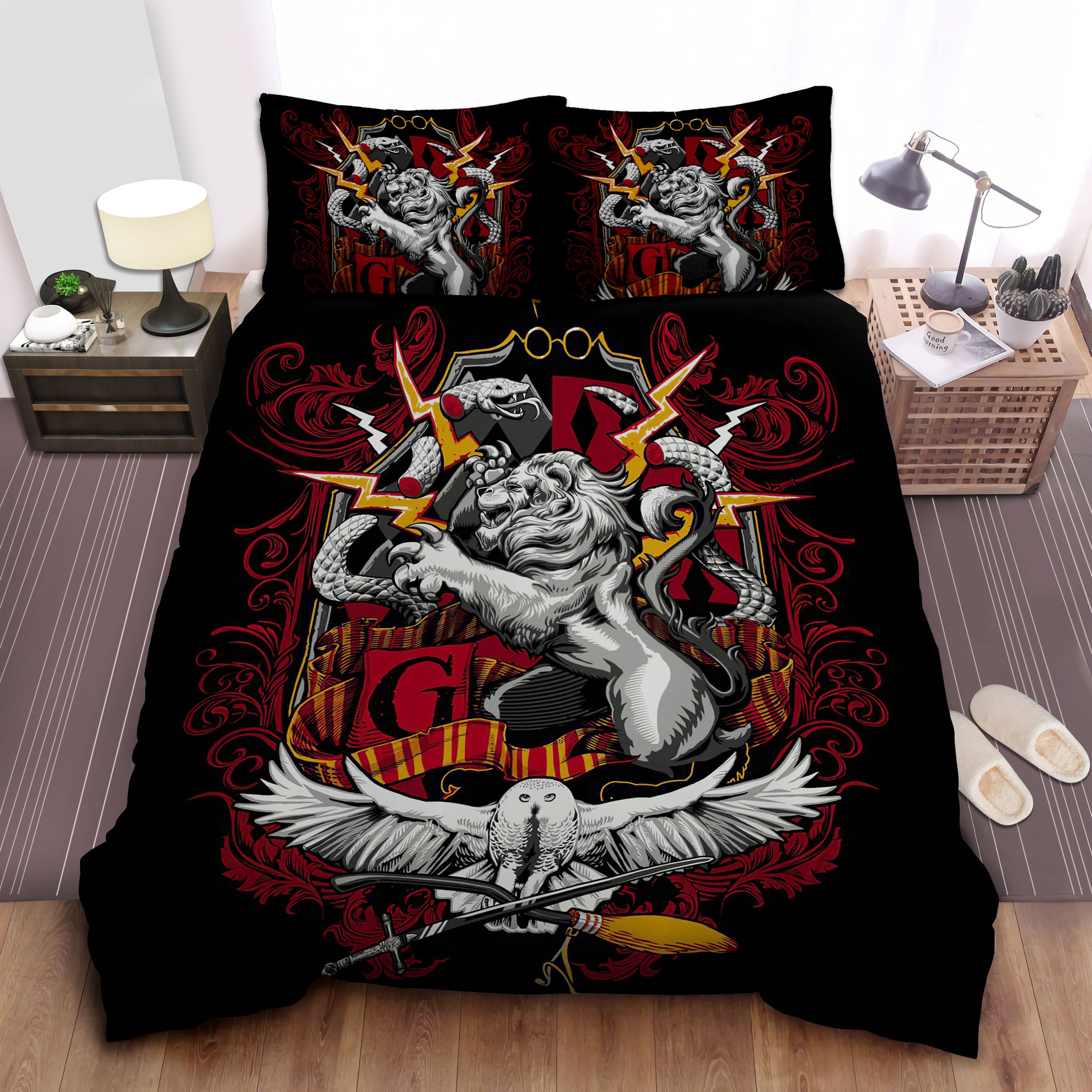 gryffindor house lion symbol illustration comforter duvet cover bed sheets bedding sets tzaud