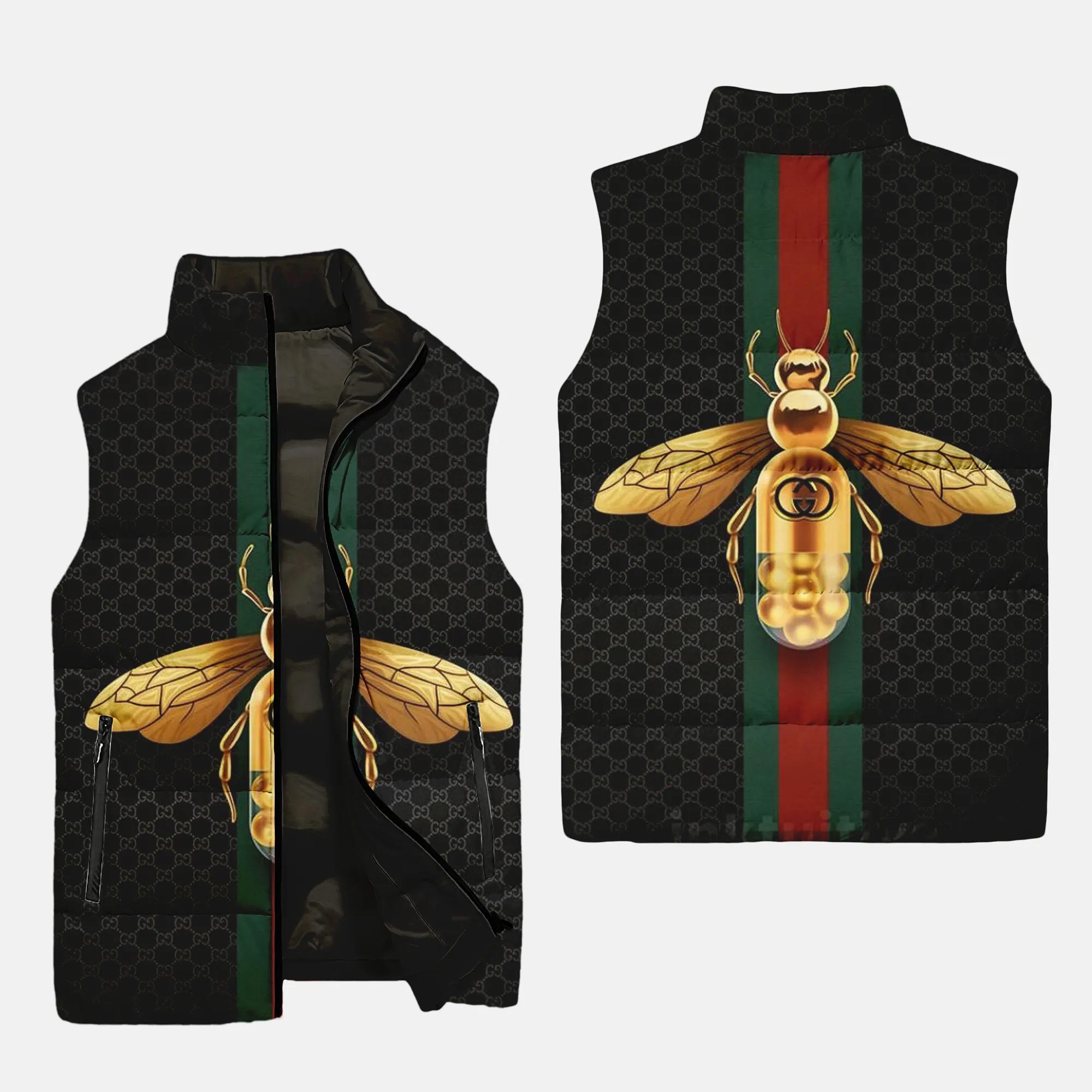 gucci bee black luxury brand 3d sleeveless puffer jacket 20240110053335700