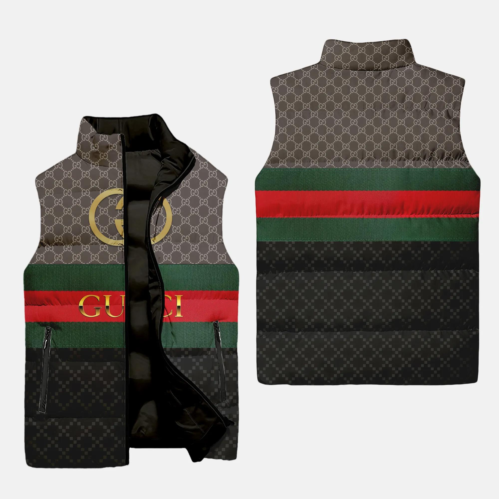 gucci brown monogram luxury brand 3d sleeveless puffer jacket 20240110053308503