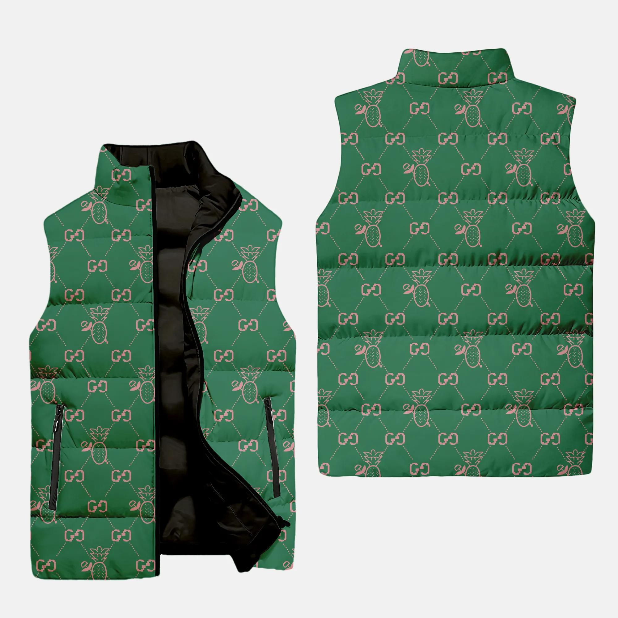 gucci green pattern luxury brand 3d sleeveless puffer jacket 20240110053314667