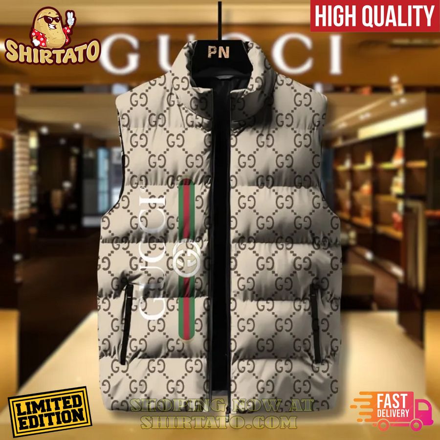 gucci light brown sleeveless puffer jacket 1 TSzmP