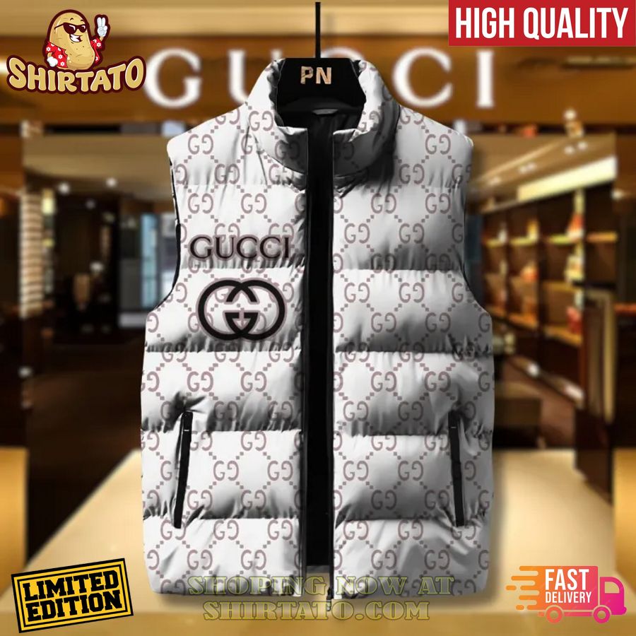 gucci light gray sleeveless puffer jacket 1 dEWko