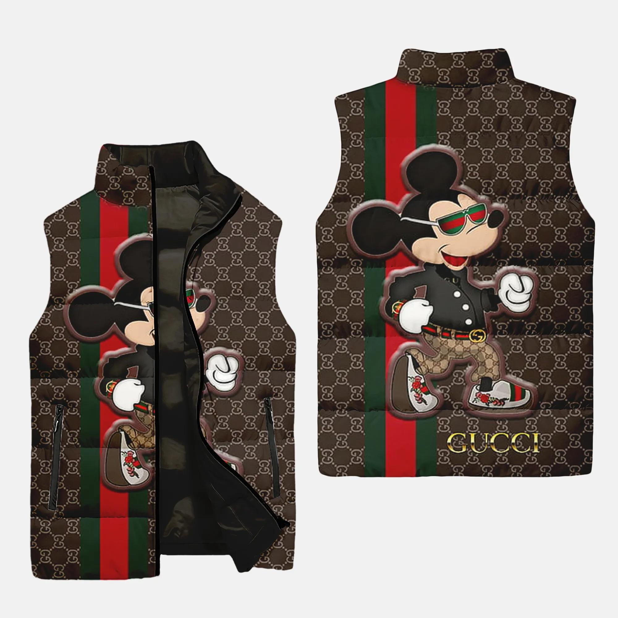 gucci mickey mouse brown luxury brand 3d sleeveless puffer jacket 20240110053321204