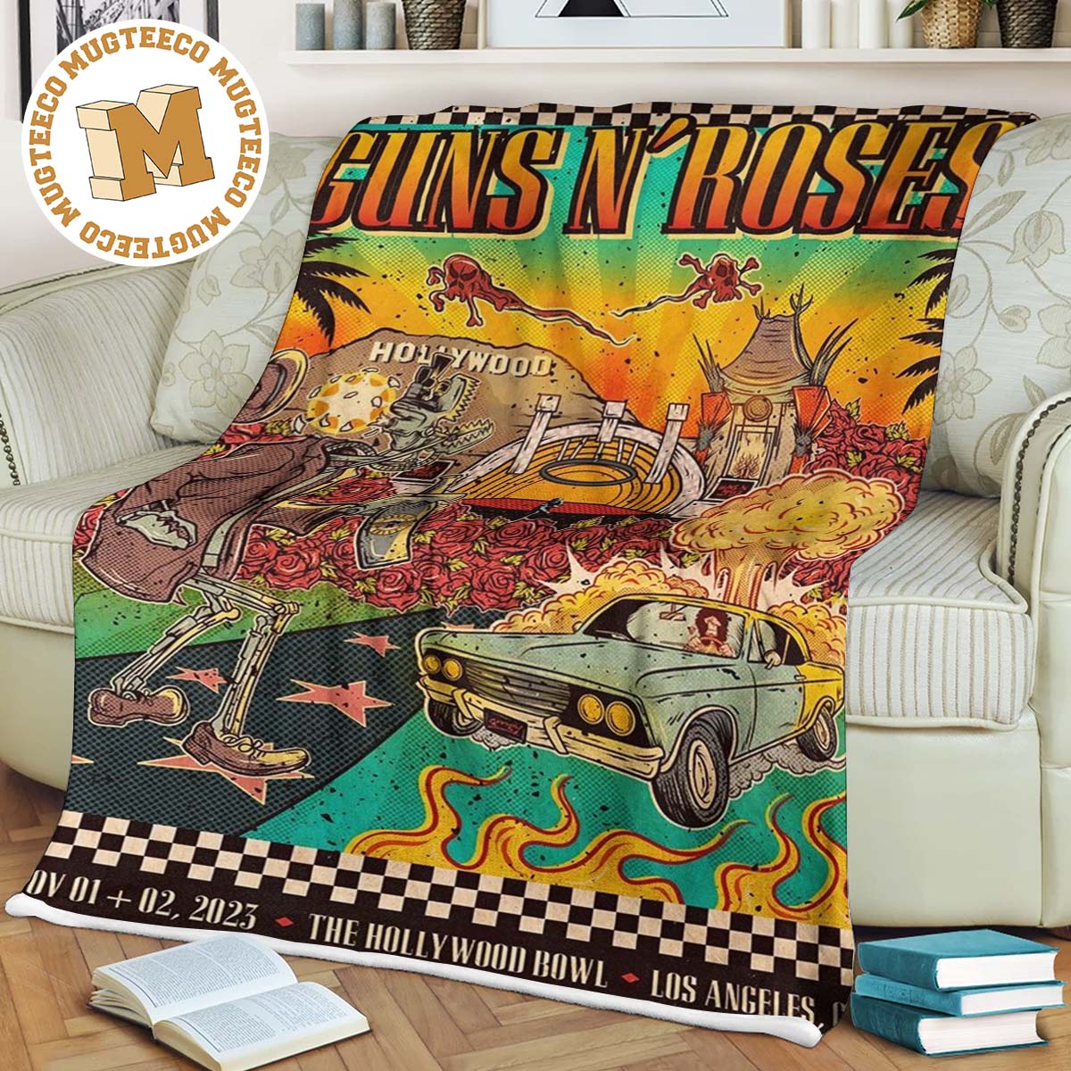 guns n roses hollywood bowl los angeles california day 1 nov 1st 2023 poster fleece blanket t1ior