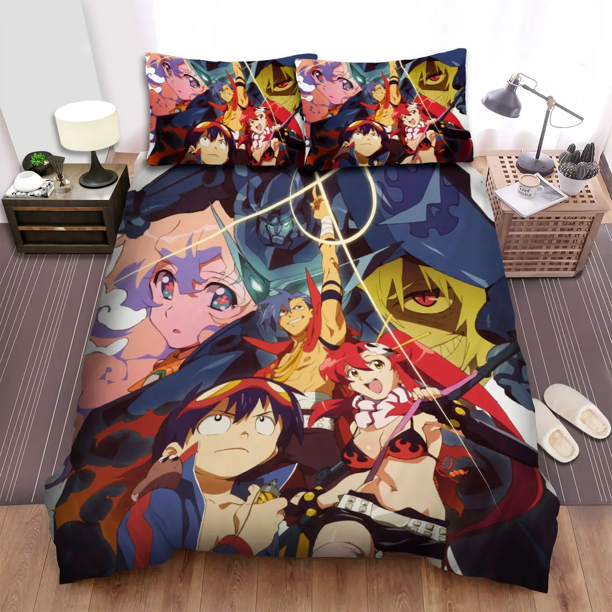 gurren lagann characters with mecha bed sheets spread comforter duvet cover bedding sets gnurk