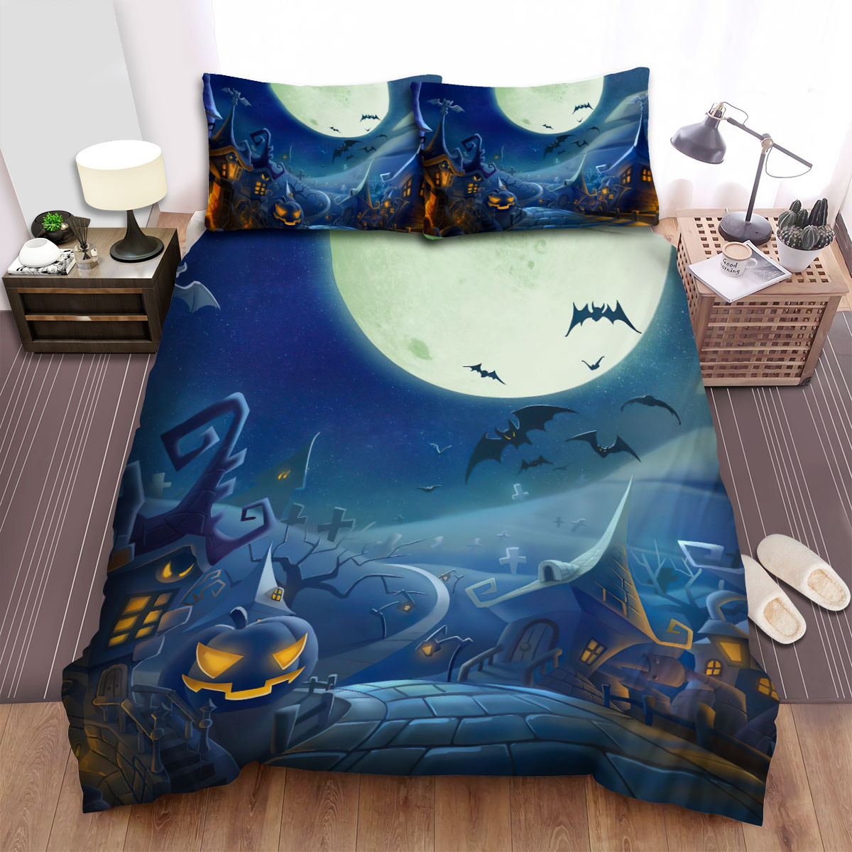 halloween bat scary town scenery duvet cover bedroom sets comfortable bedding sets wr7ql