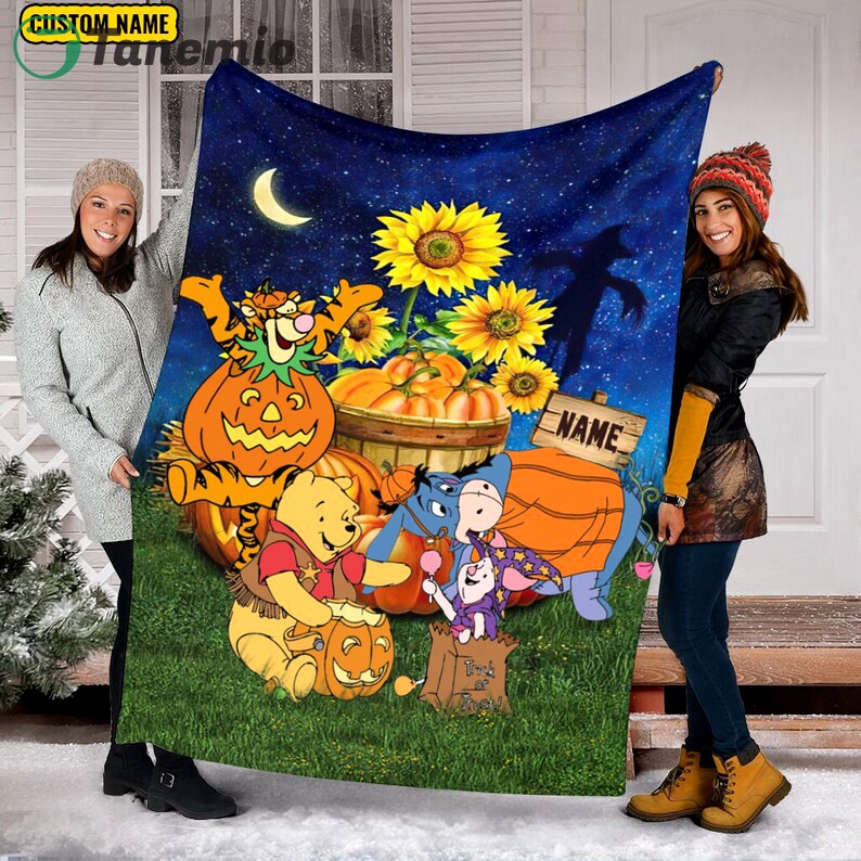 halloween decorations custom name blanket halloween winnie the pooh blanket pumpkin halloween thanksgiving blanket fall autumn halloween tiger eeyore piglet quilt blanket 20231009063528680