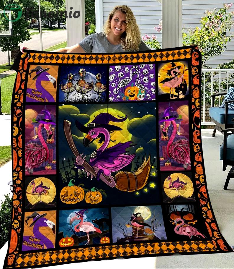 halloween decorations flamingo bird witch pumpkin happy halloween 3d print quilt blanket quilt blanket 20240623114808660