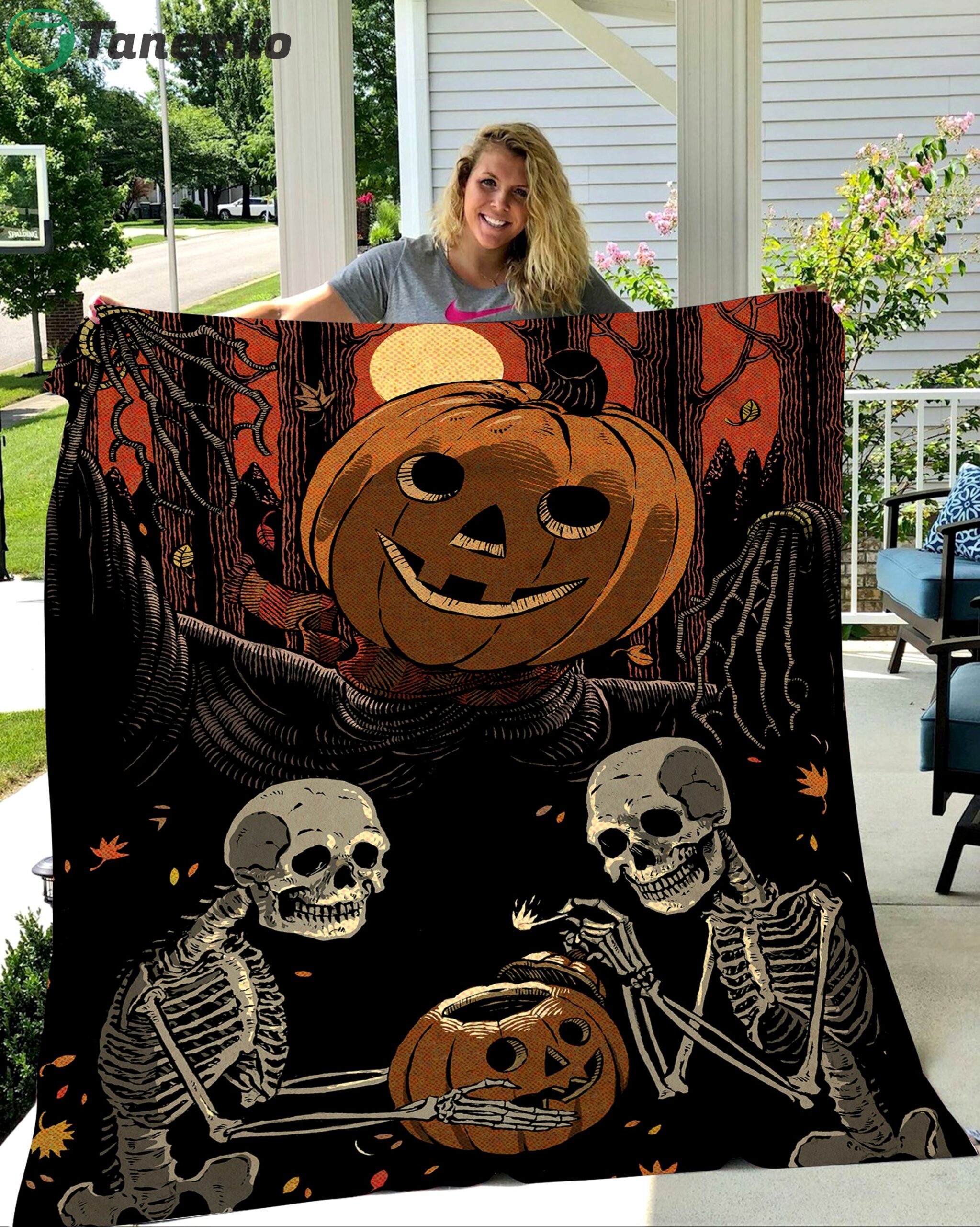 halloween decorations skeleton pumpkins fleece blanket quilt blanket halloween gift quilt blanket 20230924092500548