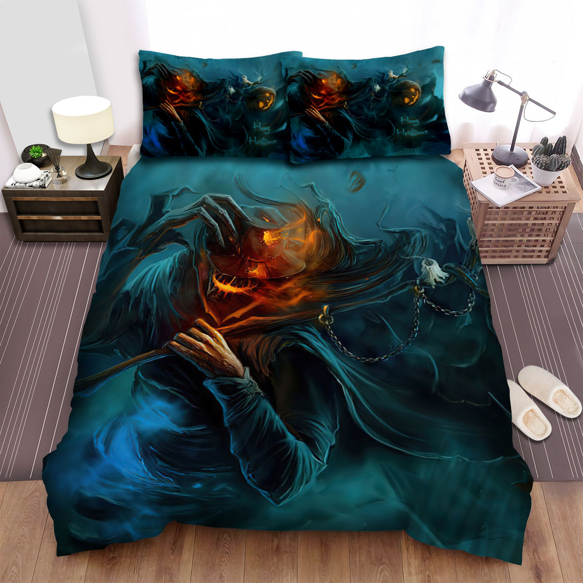 halloween demon with burning face duvet cover bedroom sets comfortable bedding sets xndah