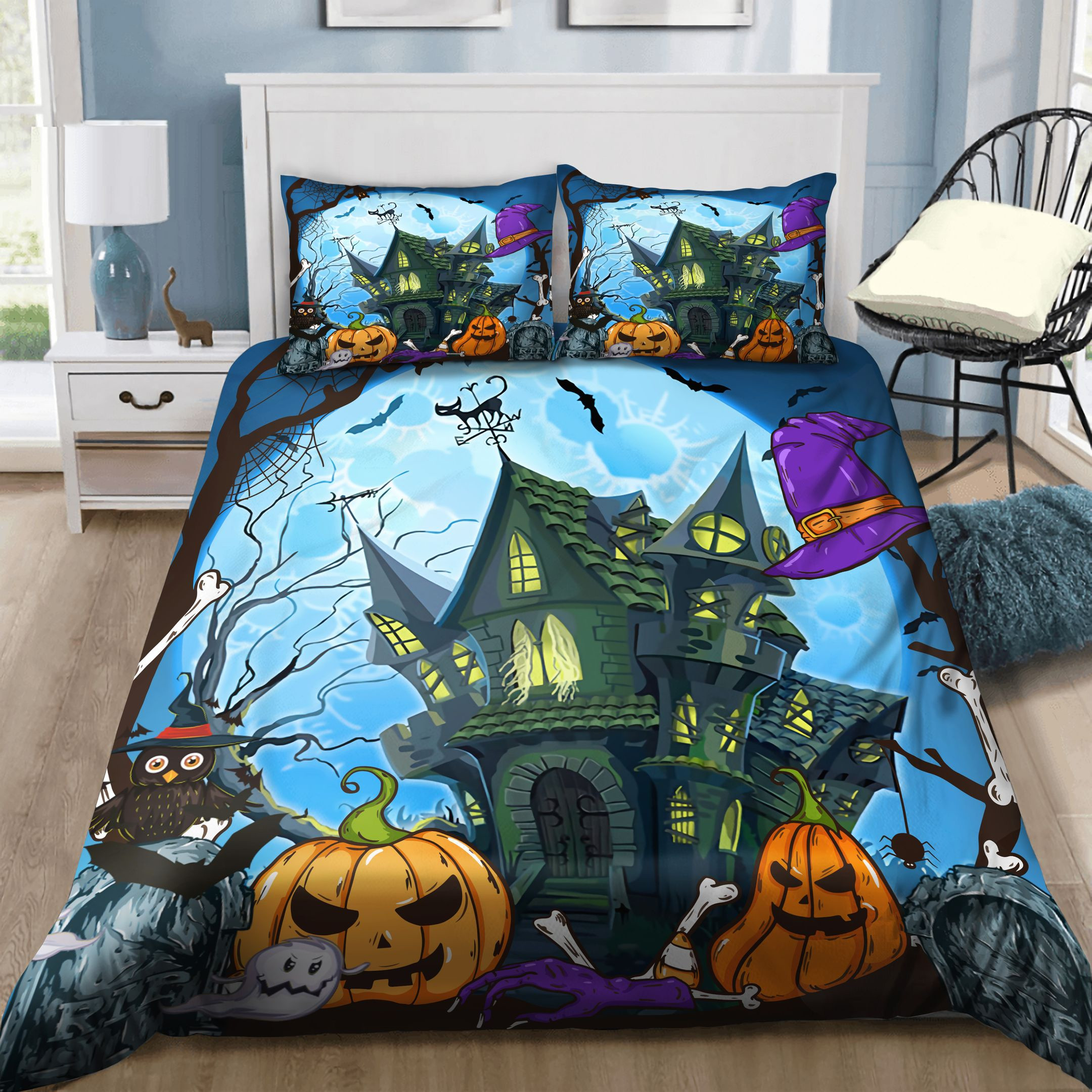 halloween spooky castle duvet cover bedroom sets comfortable bedding sets b70ua