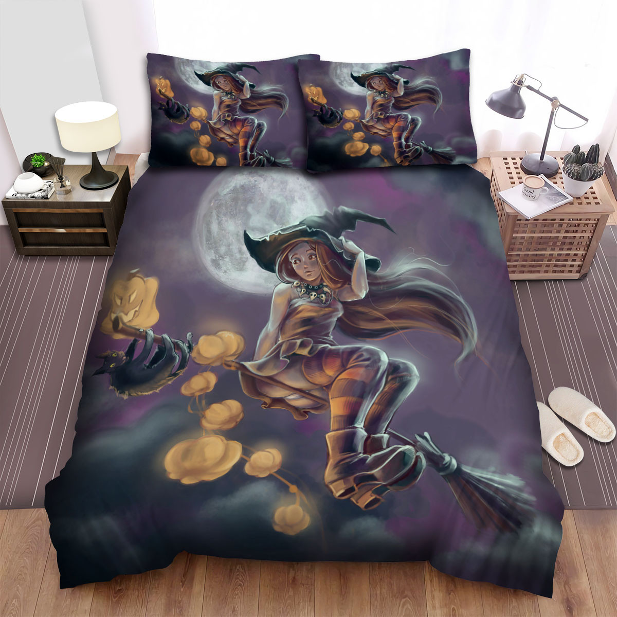 halloween witch hang on black cat art bed sheets spread duvet cover bedding sets h9ewh