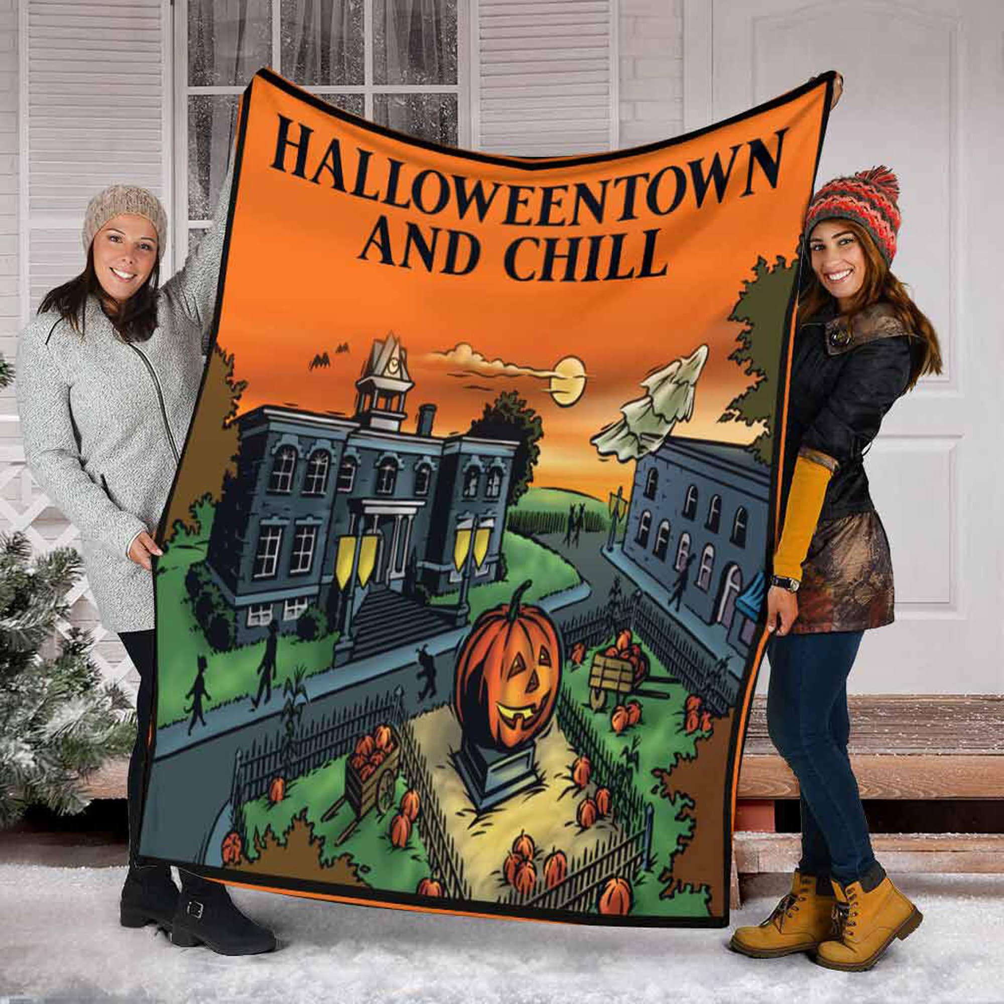 halloweentown and chill halloween pumpkin blanket oy086