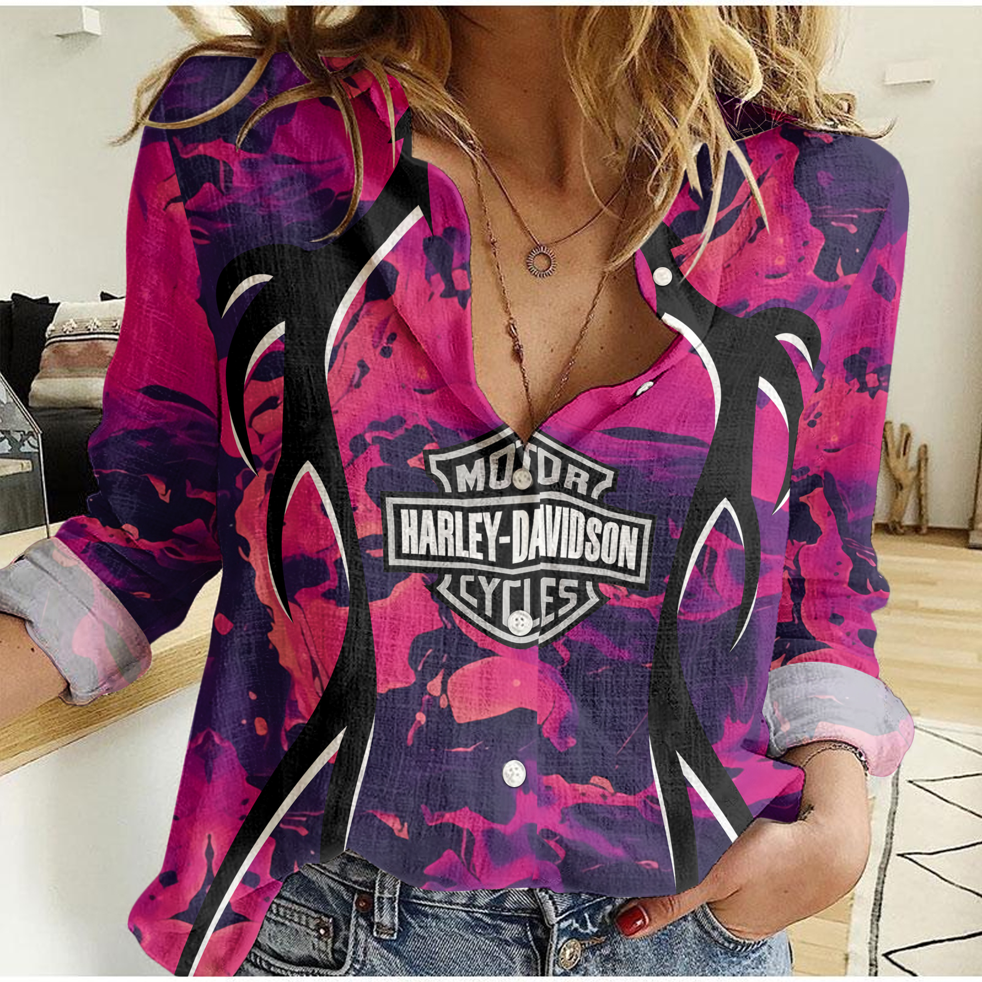 harley davidson linen woman shirt 031 l5vob