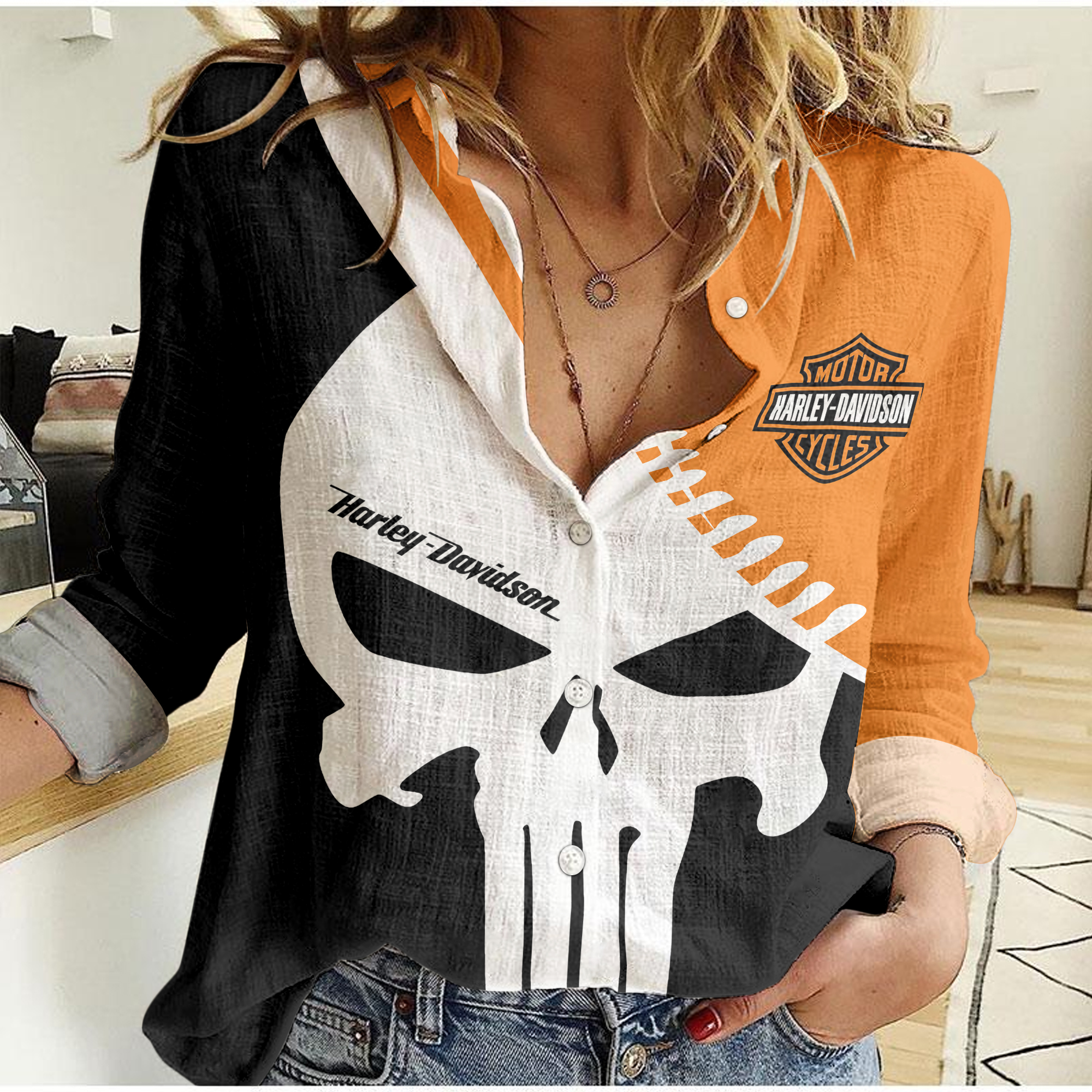 harley davidson linen woman shirt 032 le0xp