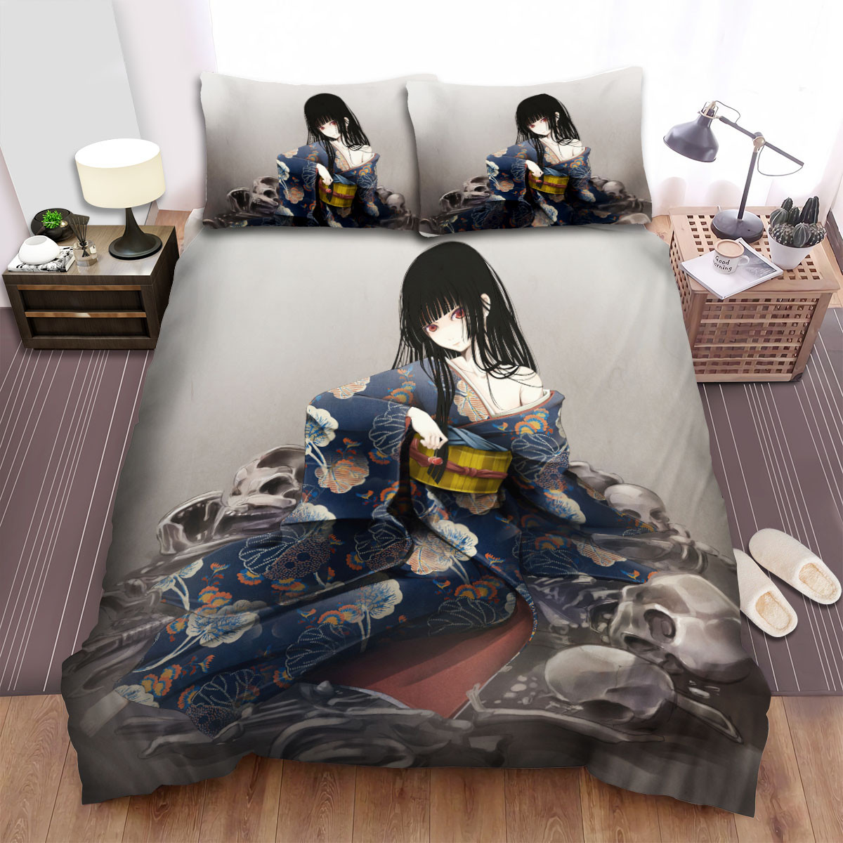 hell girl ai enma on skeletons skulls artwork bed sheets spread duvet cover bedding sets shagc