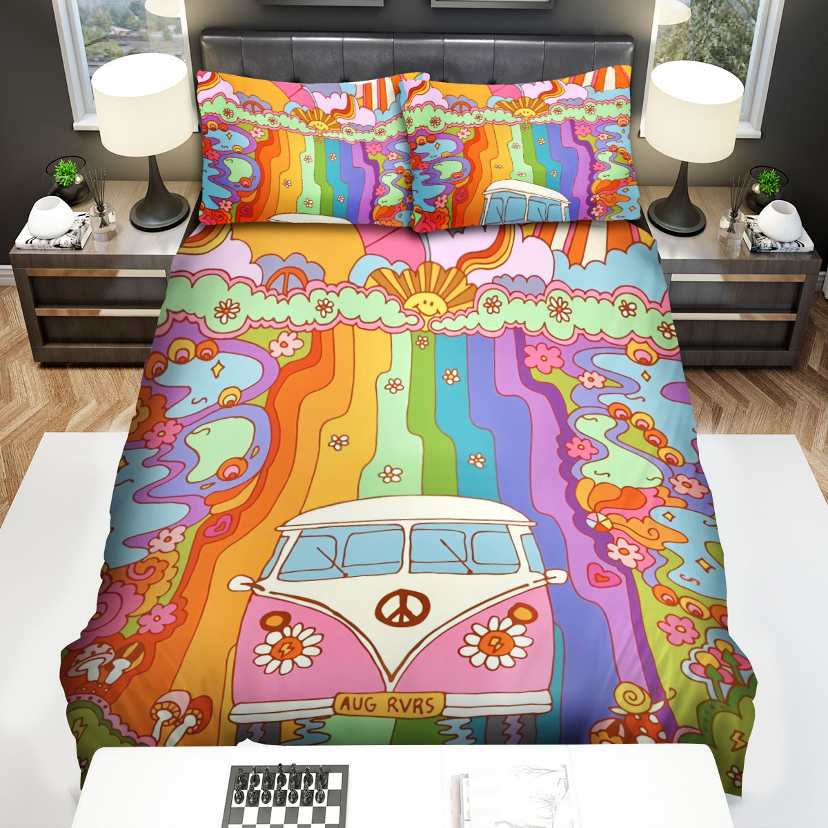 hippie van with rainbow road duvet cover bedroom sets comfortable bedding sets wrauk