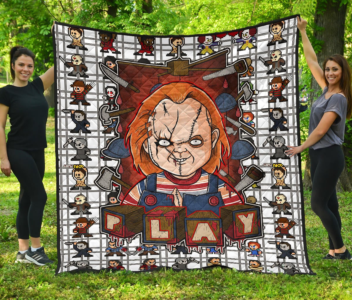 horror movie chucky wanna play horror characters game mode patterns premium quilt blanket pwfq2