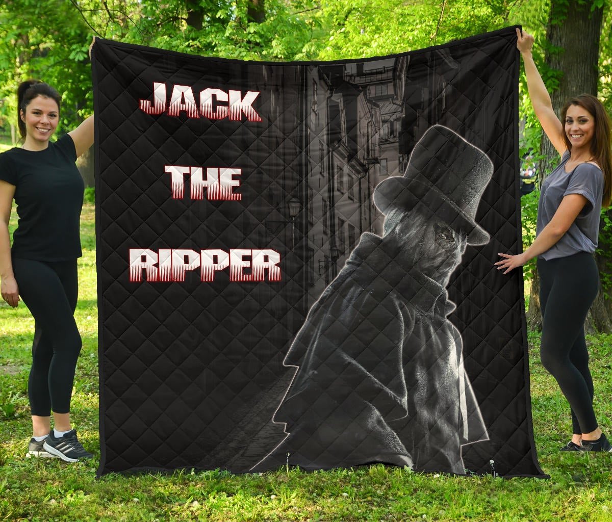 horror movie jack the ripper in city black white premium quilt blanket f5yuj