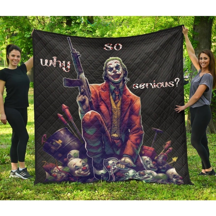 horror movie why so serious joker weapons on clown heads premium quilt blanket u8m74