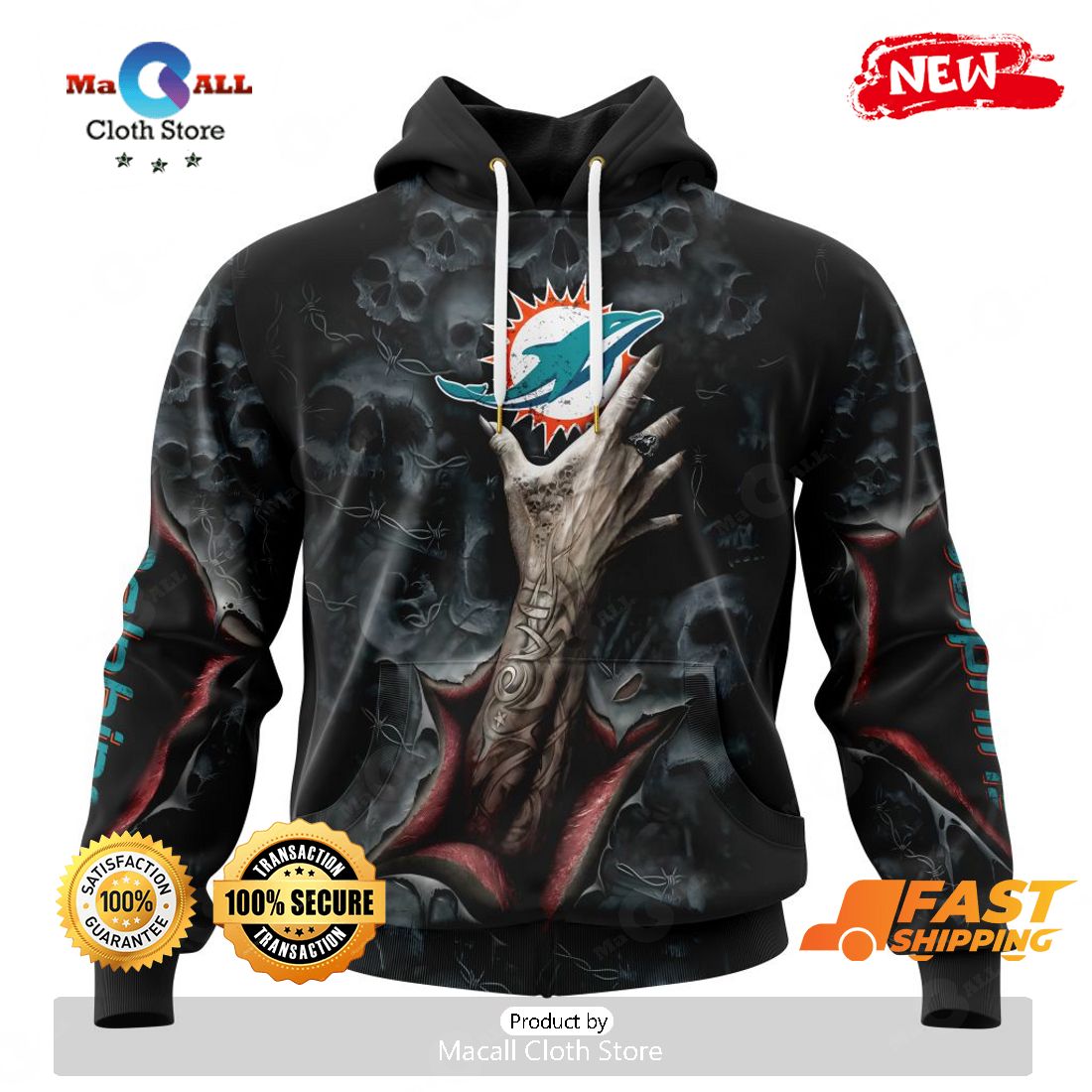 hot nfl miami dolphins special horror skull art design hoodie sweatshirt 3d 1 i9sYW