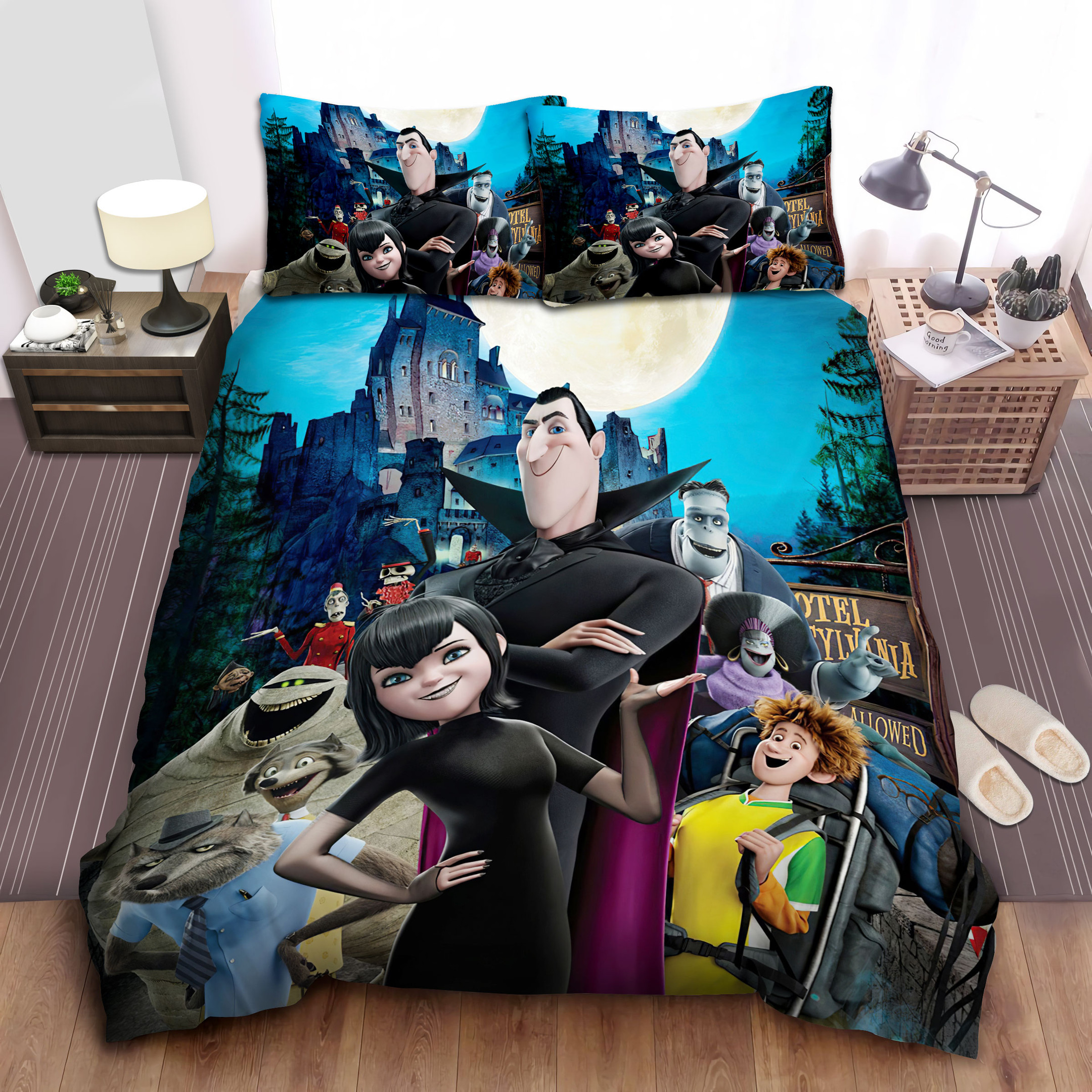 hotel transylvania characters taking picture outside the hotel bed sheets spread comforter duvet cover bedding sets fdwwf