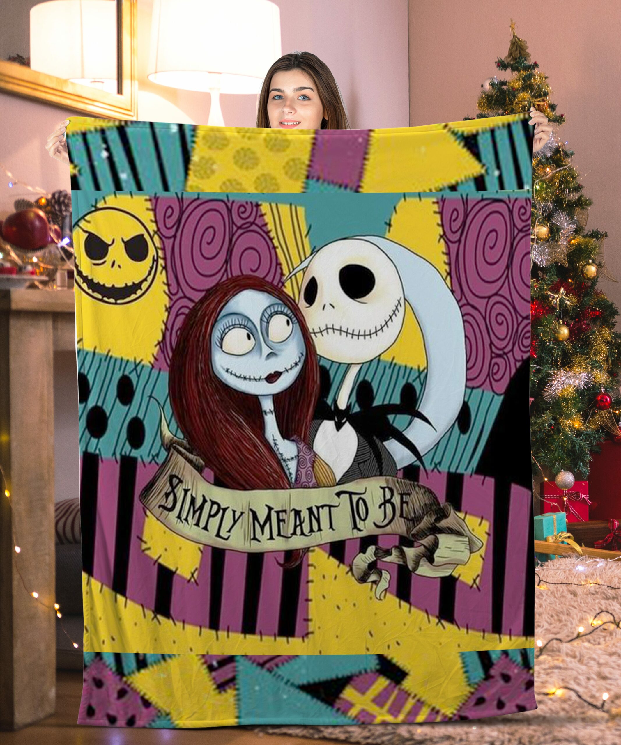 jack and sally simply meant to be jack skellington blanket p0prk