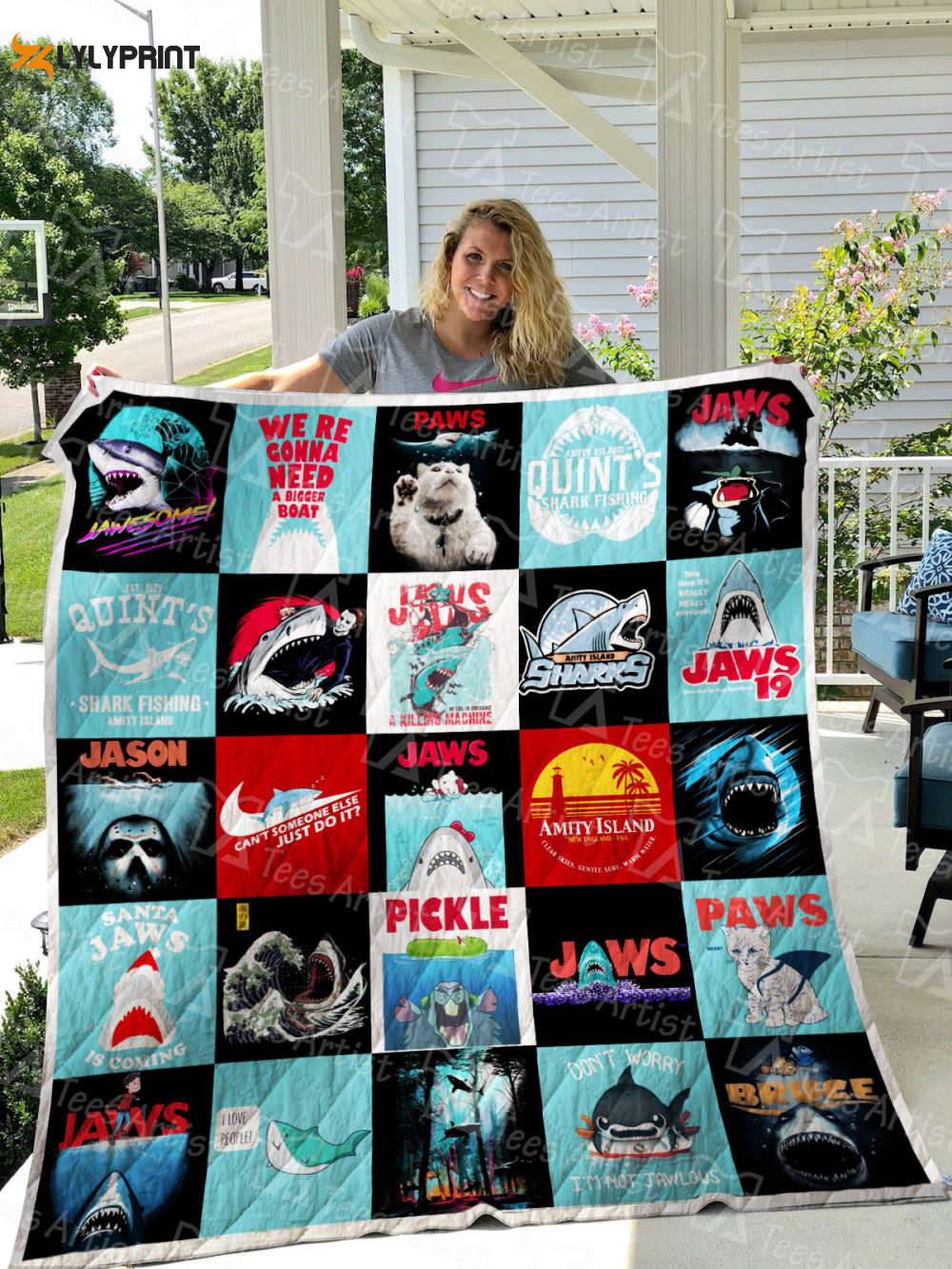 jaws quilt blanket for fans home decor gift