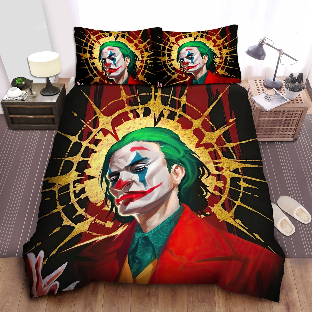 joaquin phoenix in joker character portrait painting bed sheets spread comforter duvet cover bedding sets bjz4v