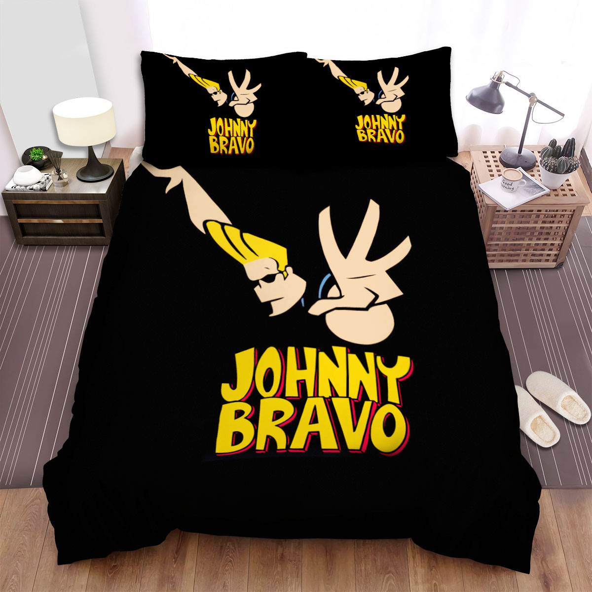 johnny bravo in black background duvet cover bedroom sets comfortable bedding sets iiavb