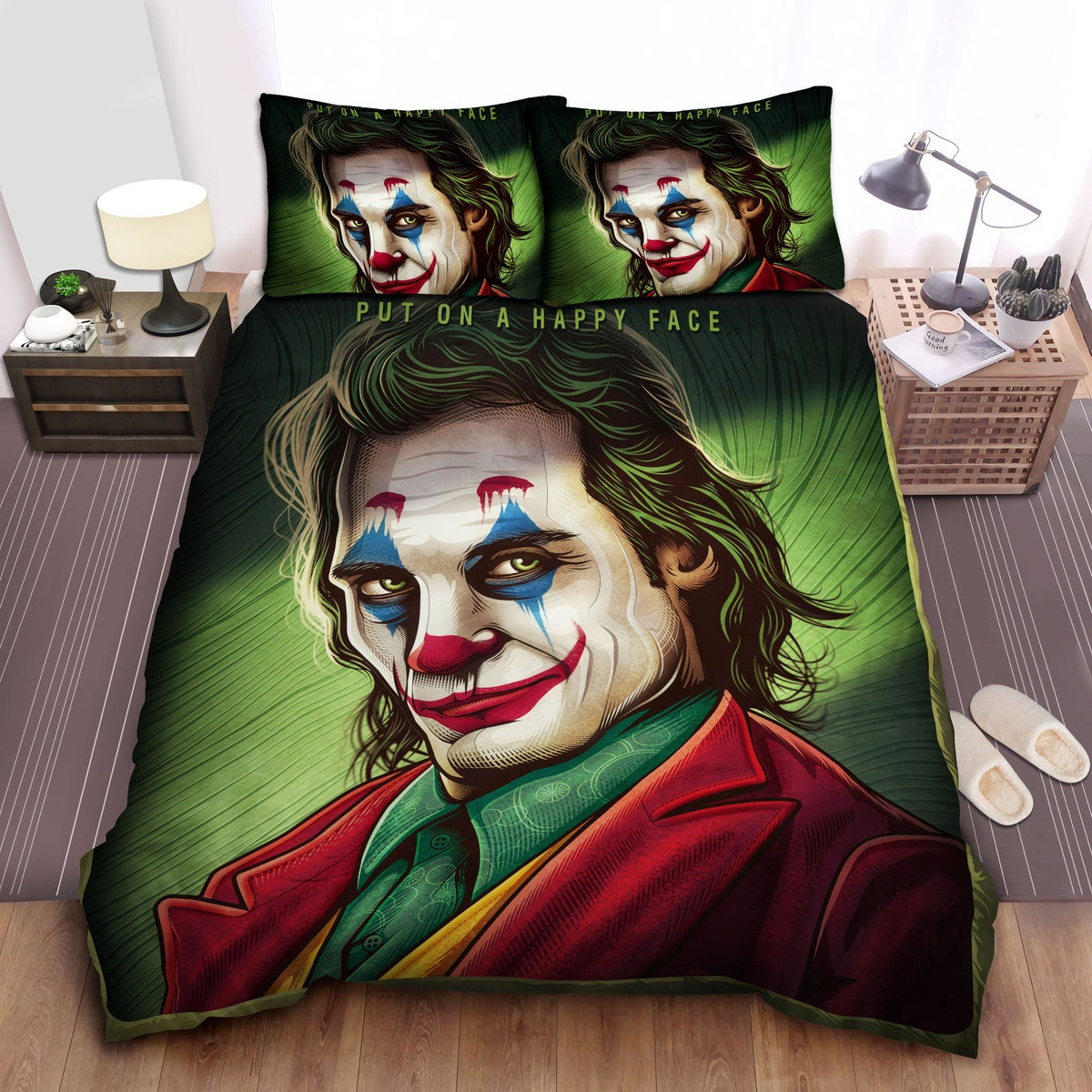 joker put on a happy face quote bed sheets spread comforter duvet cover bedding sets qwpub