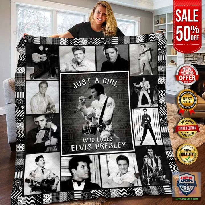 just a girl who loves elvis presley black version quilt blanket 4gi8e