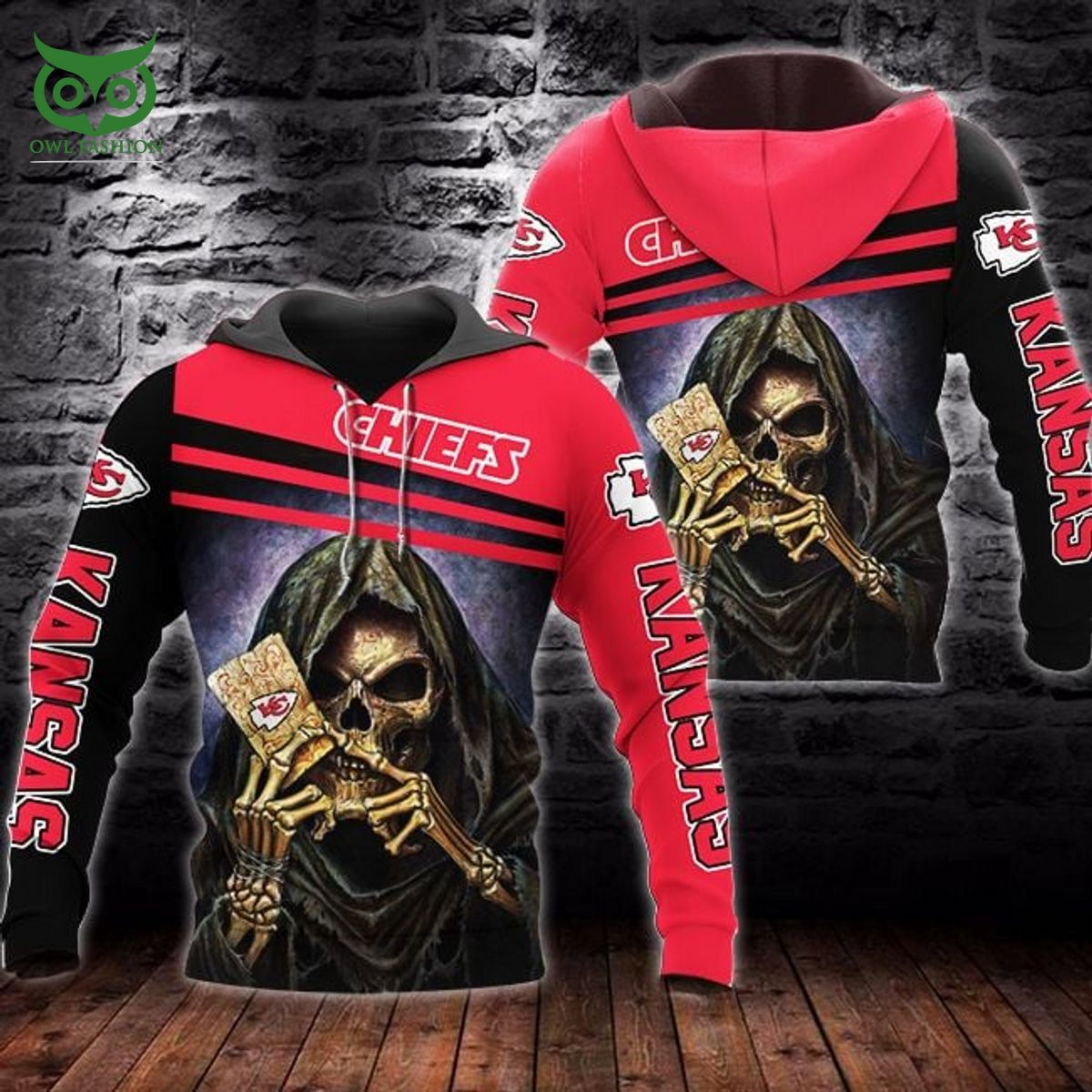 kansas city chiefs death skull nfl championship 3d hoodie 1 77PDp