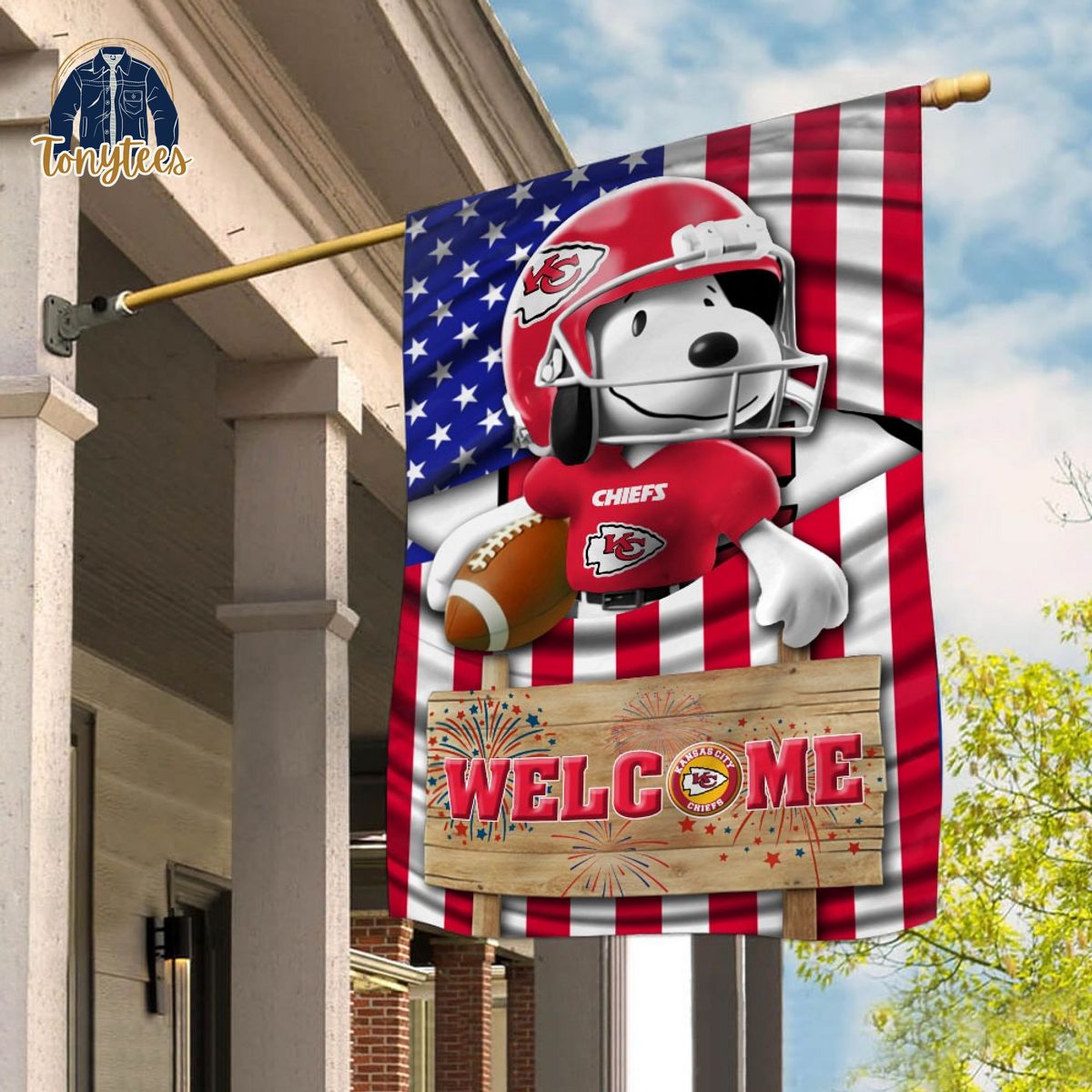 kansas city chiefs snoopy peanuts welcome custom name garden flag 1 ykp28