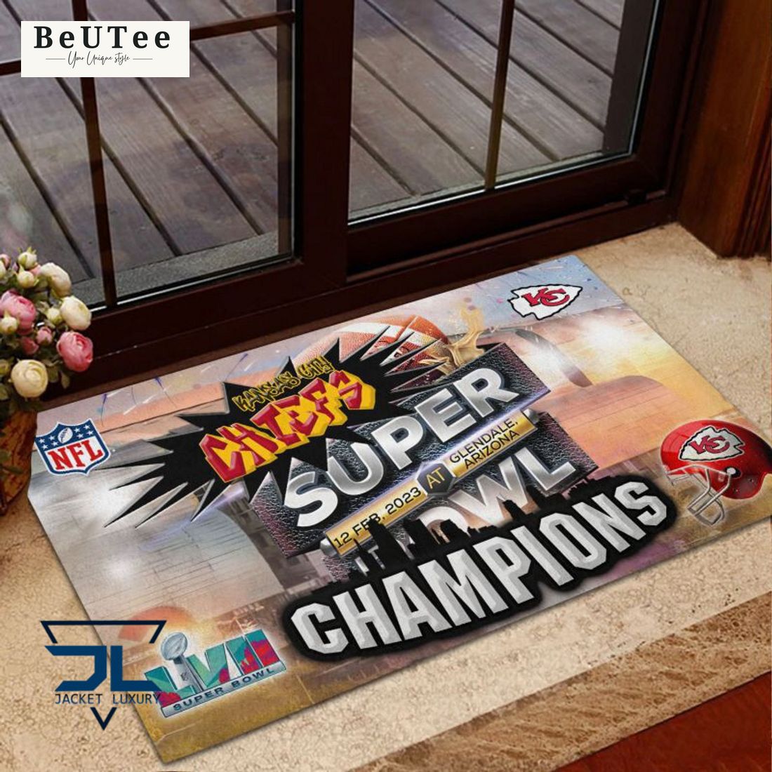 kansas city chiefs super bowl lvii champions logo doormat 1 ryLS7