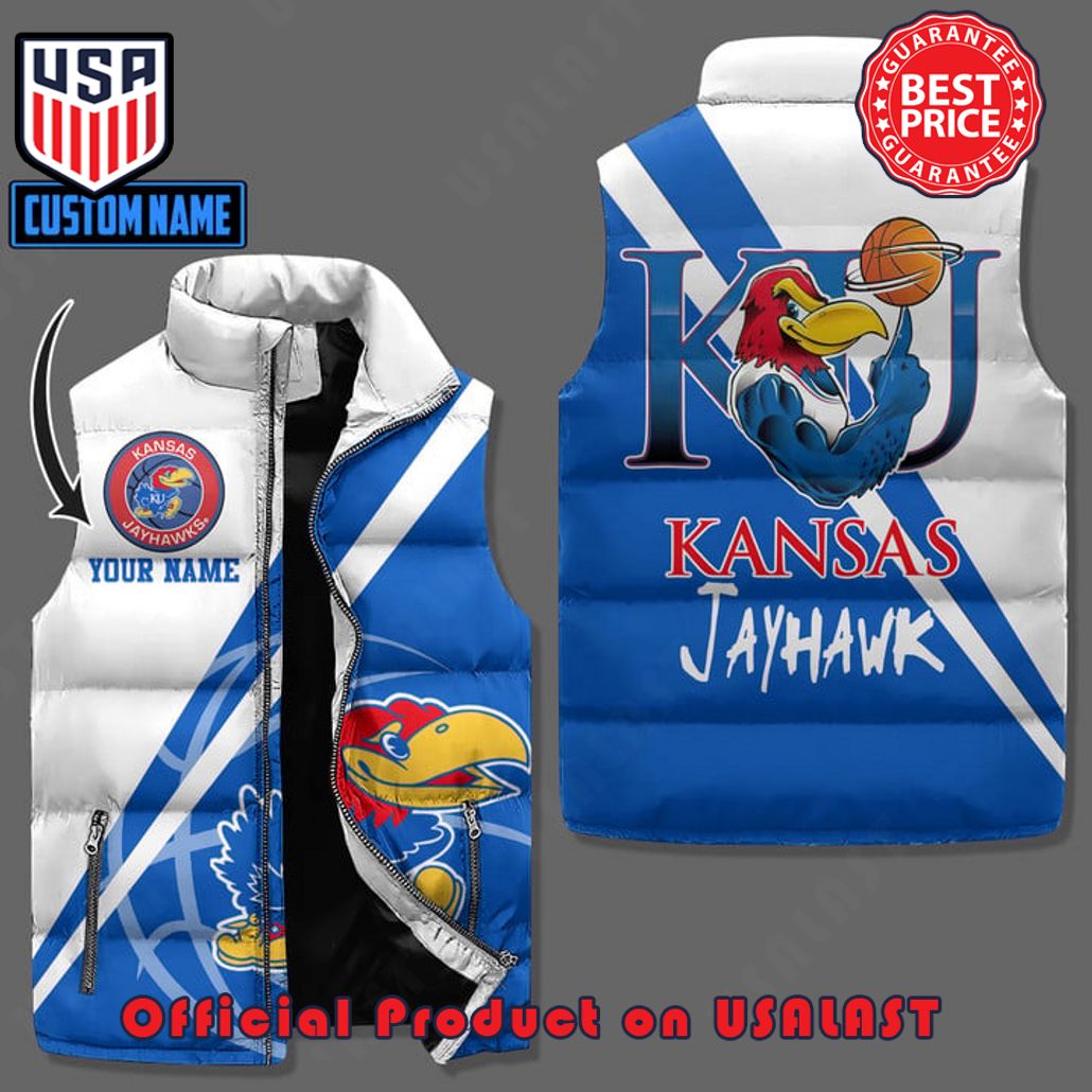 kansas jayhawks jay mascot custom name puffer sleeveless jacket 1 LsGoE