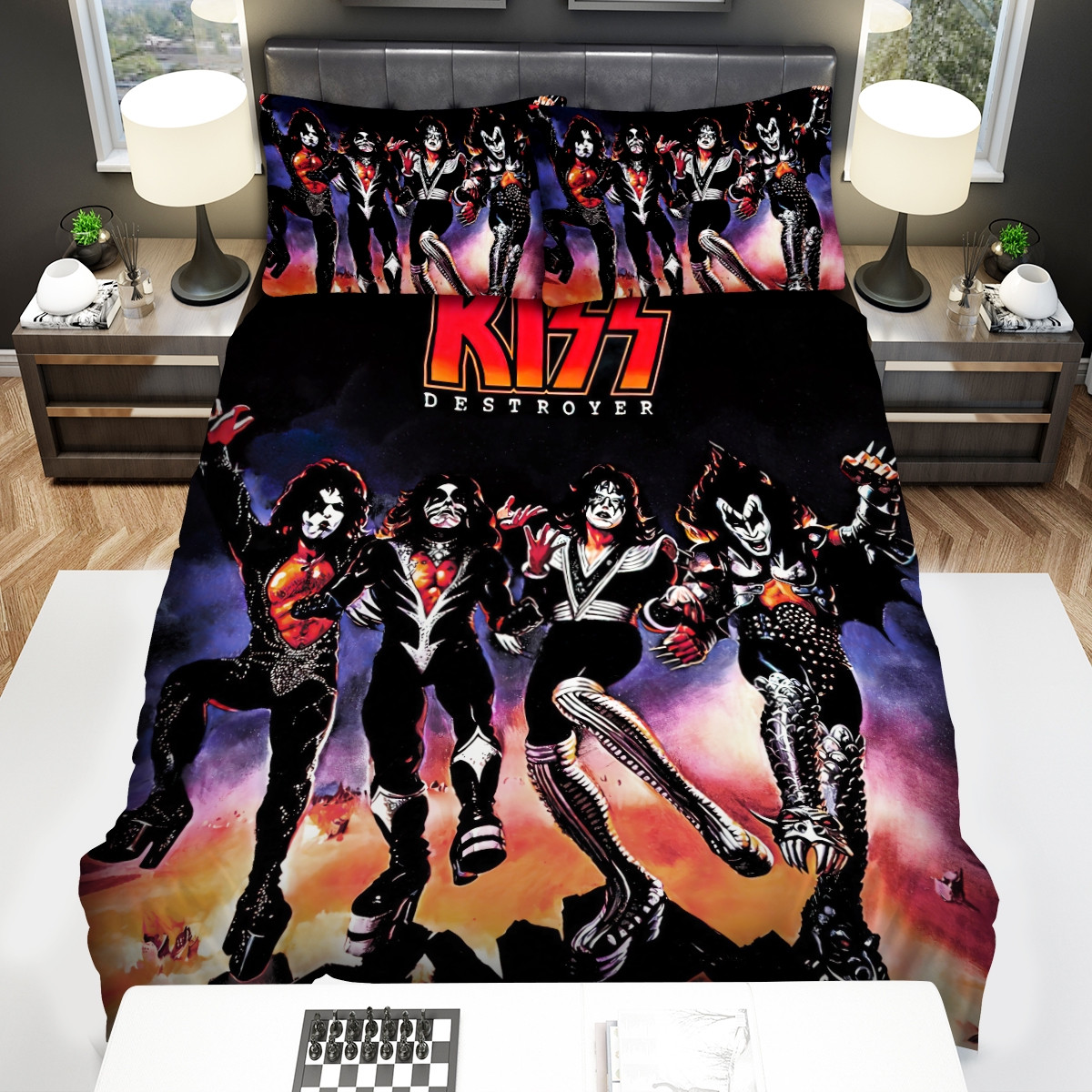 kiss destroyer album cover bedding sets with duvet and bed sheet spread mzmwp