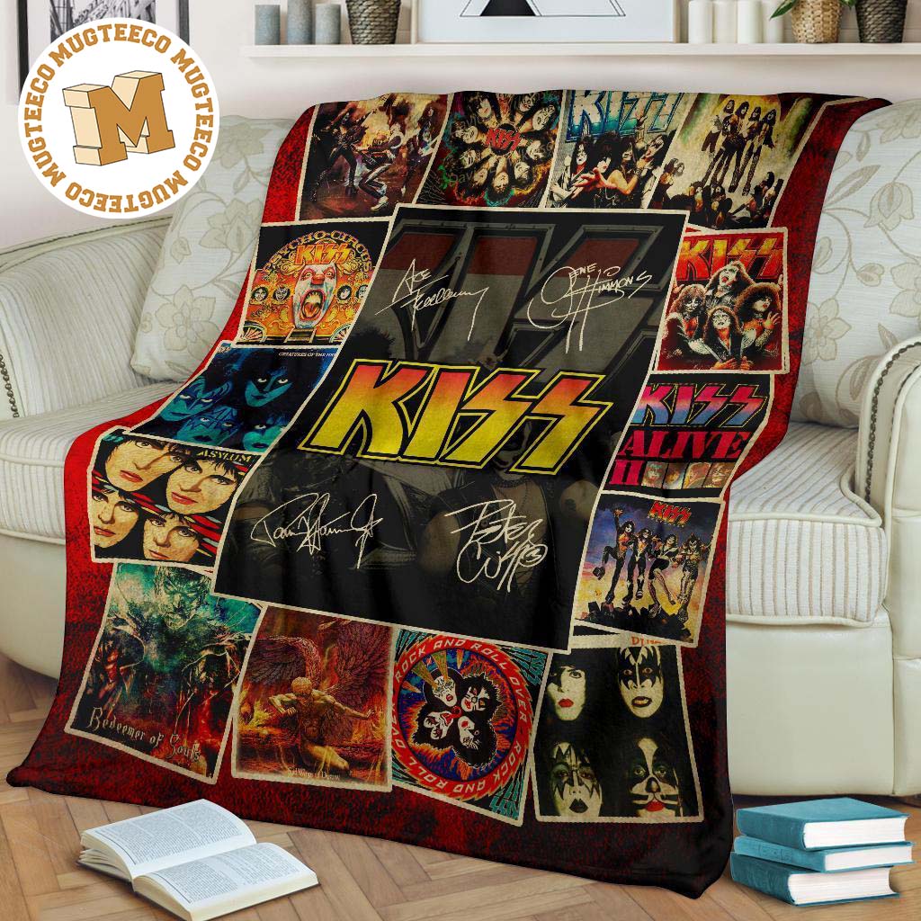 kiss rock band fleece blanket signatures fan gift idea rp2od