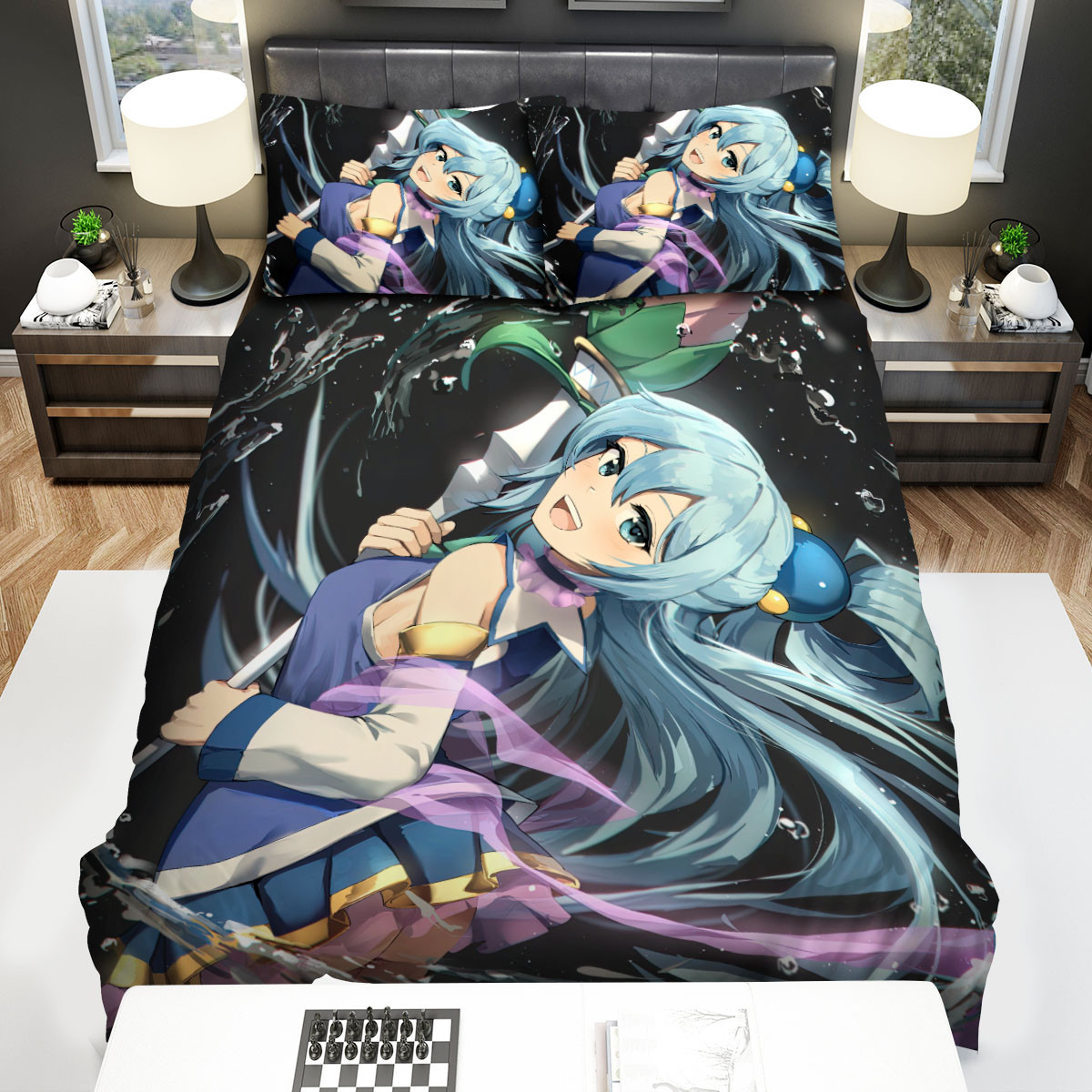 konosuba aqua water power artwork bed sheets spread duvet cover bedding sets cytnp