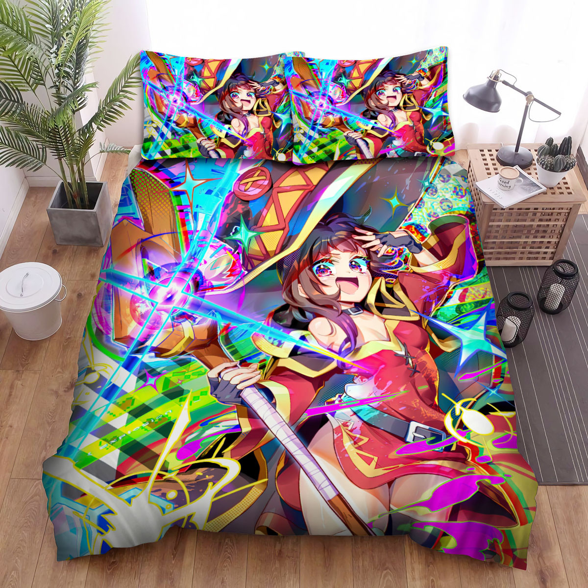 konosuba megumin colorful artwork bed sheets spread duvet cover bedding sets wkc1u