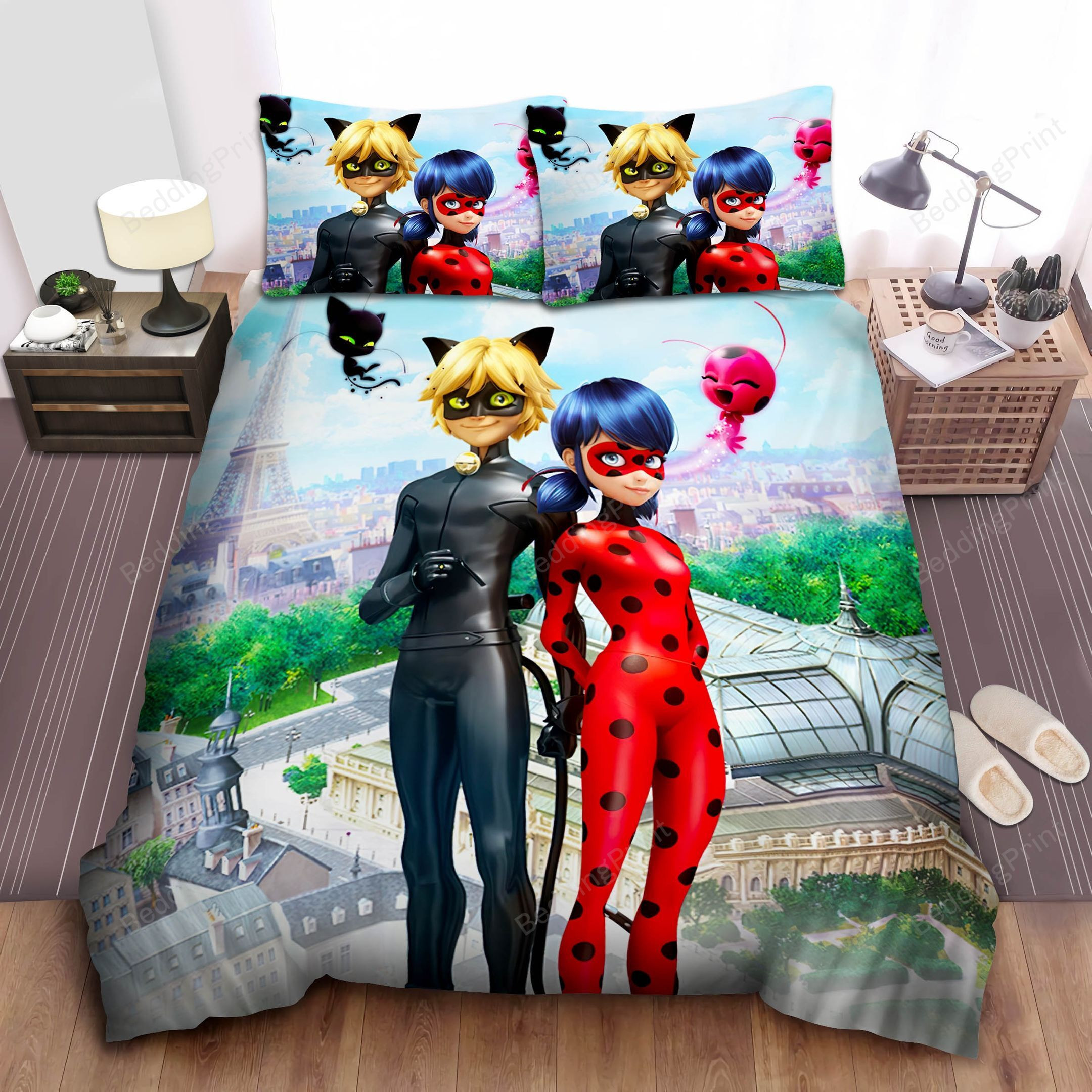 ladybug cat noir with tikki and plagg photograph bed sheets duvet cover bedding sets 2vd74