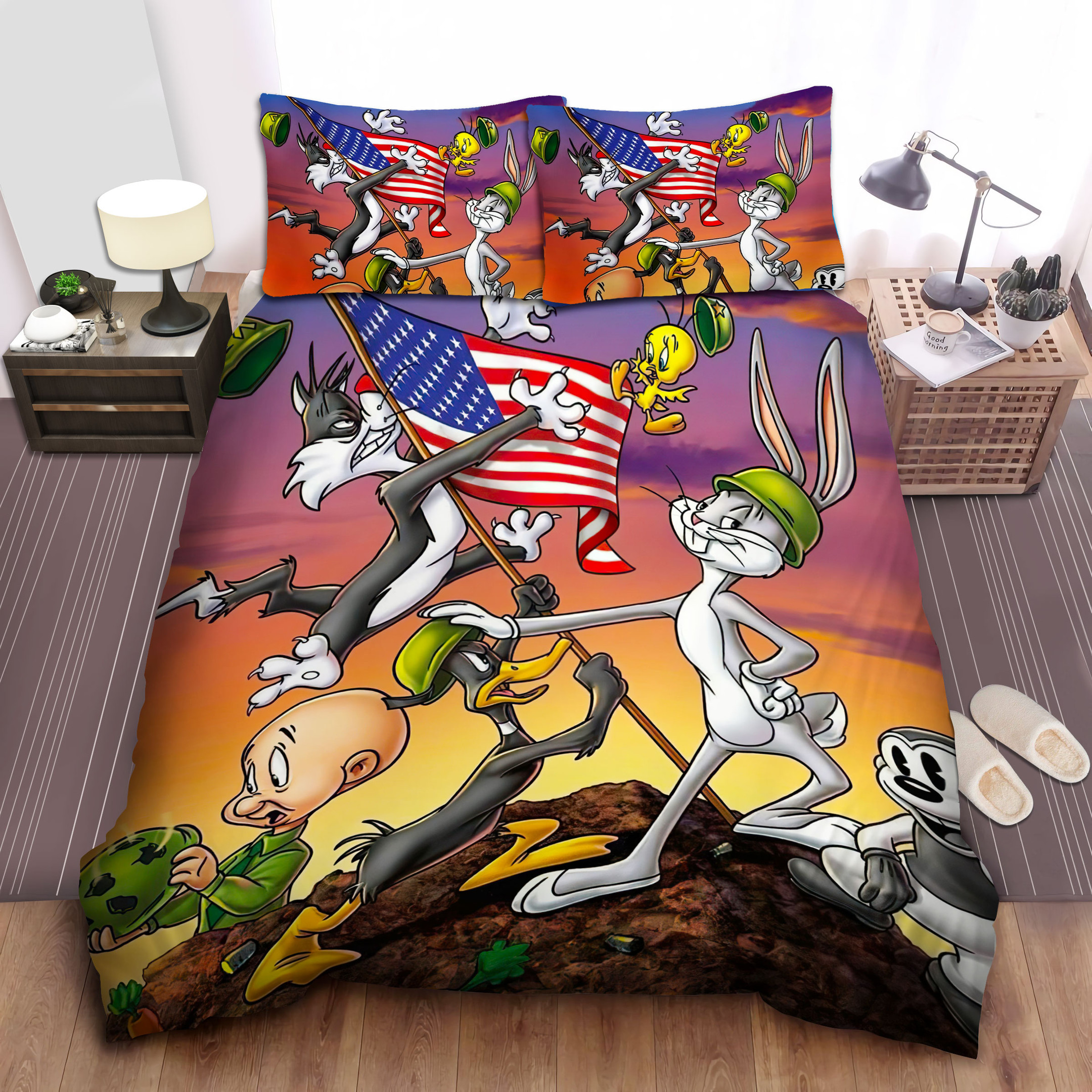 looney tunes battlefield comforter duvet cover bed sheets bedding set uwqgw