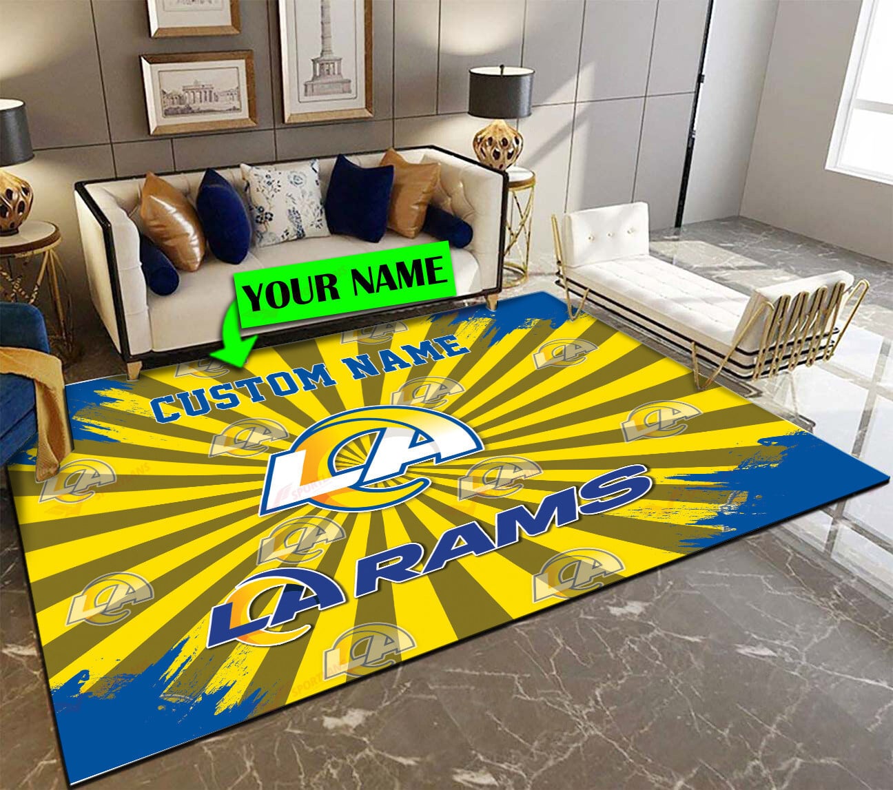 los angeles rams personalized premium rectangle rug 59 9zfol